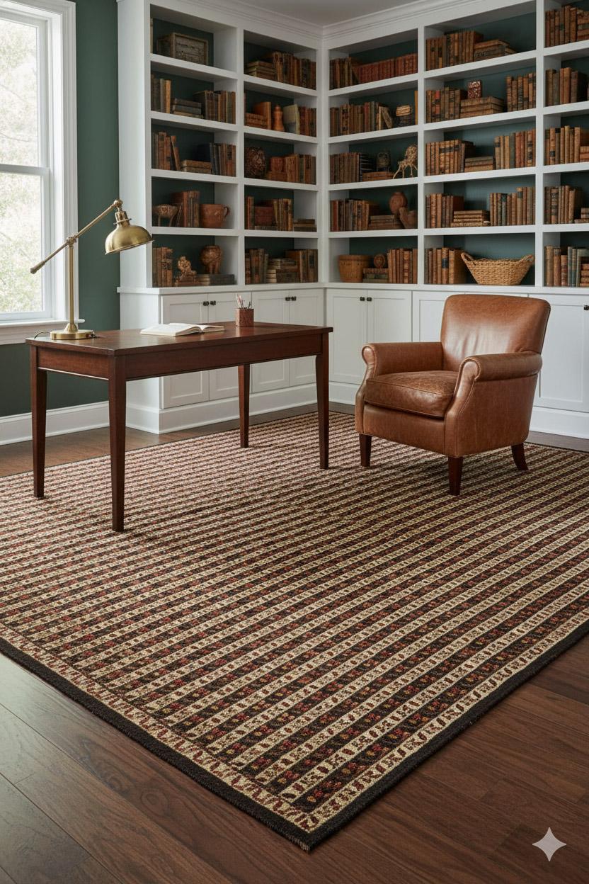 Zeitgenössischer Kilim-Wollteppich, 8 Fuß × 11 Fuß, Braun und Creme gestreift (Afghanisch) im Angebot