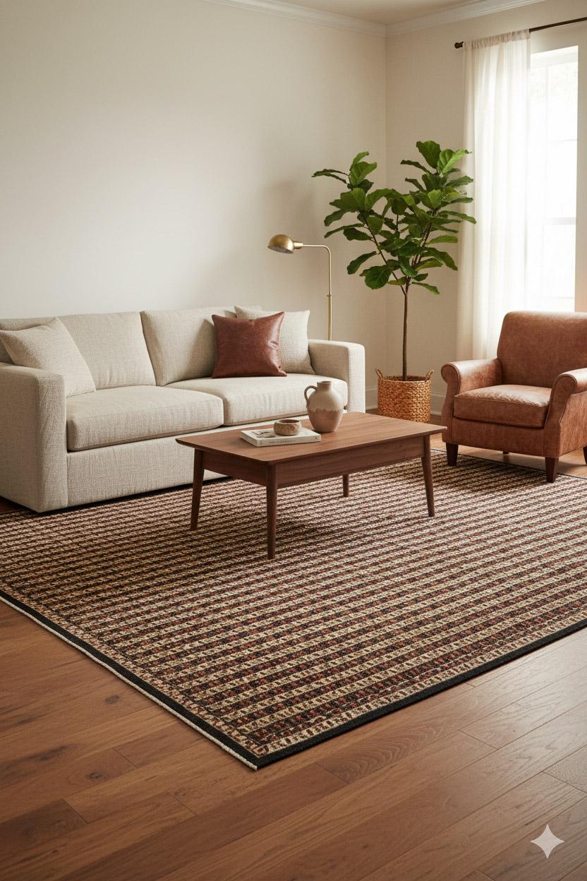 Zeitgenössischer Kilim-Wollteppich, 8 Fuß × 11 Fuß, Braun und Creme gestreift (Handgewebt) im Angebot