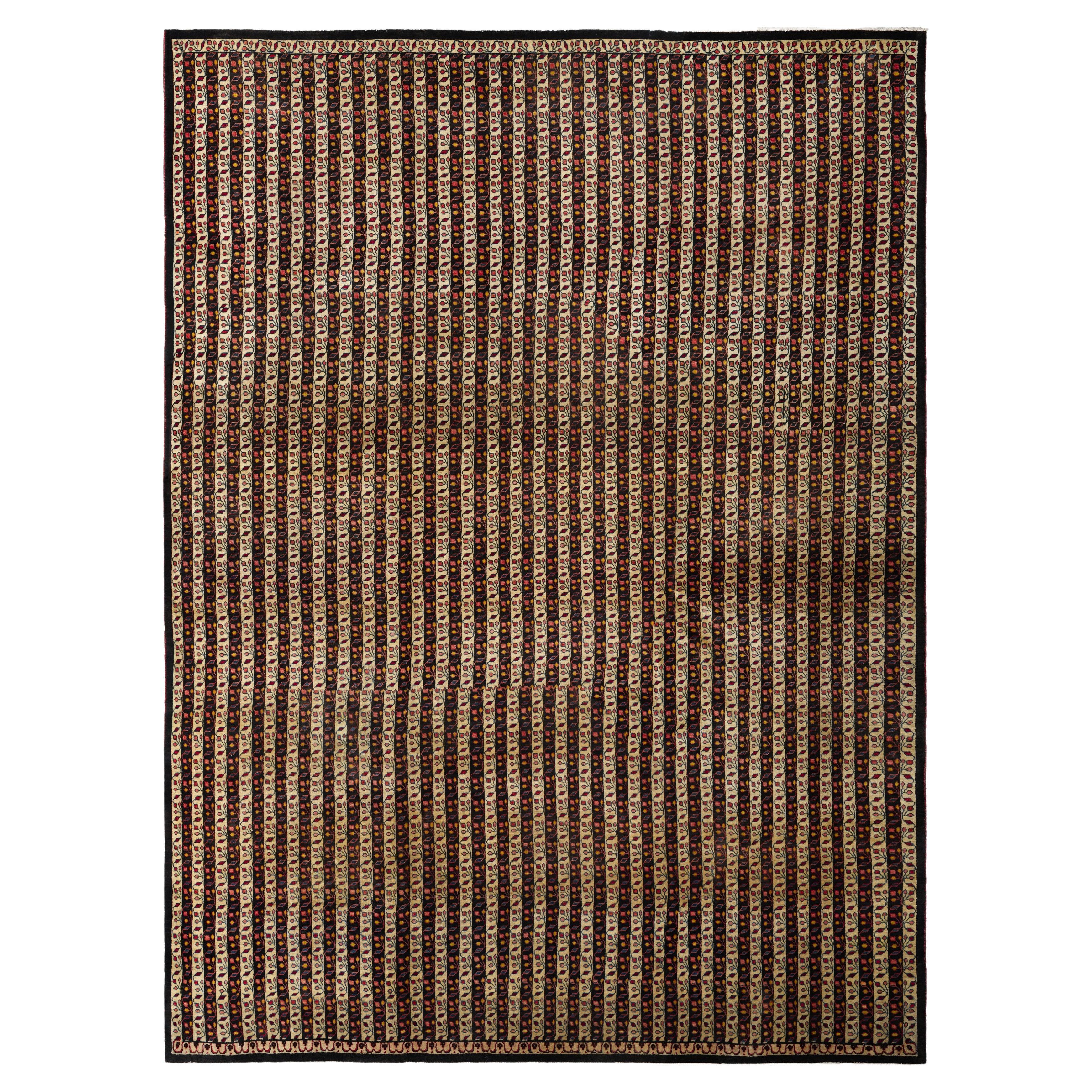 Zeitgenössischer Kilim-Wollteppich, 8 Fuß × 11 Fuß, Braun und Creme gestreift im Angebot