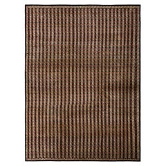 Zeitgenössischer Kilim-Wollteppich, 8 Fuß × 11 Fuß, Braun und Creme gestreift