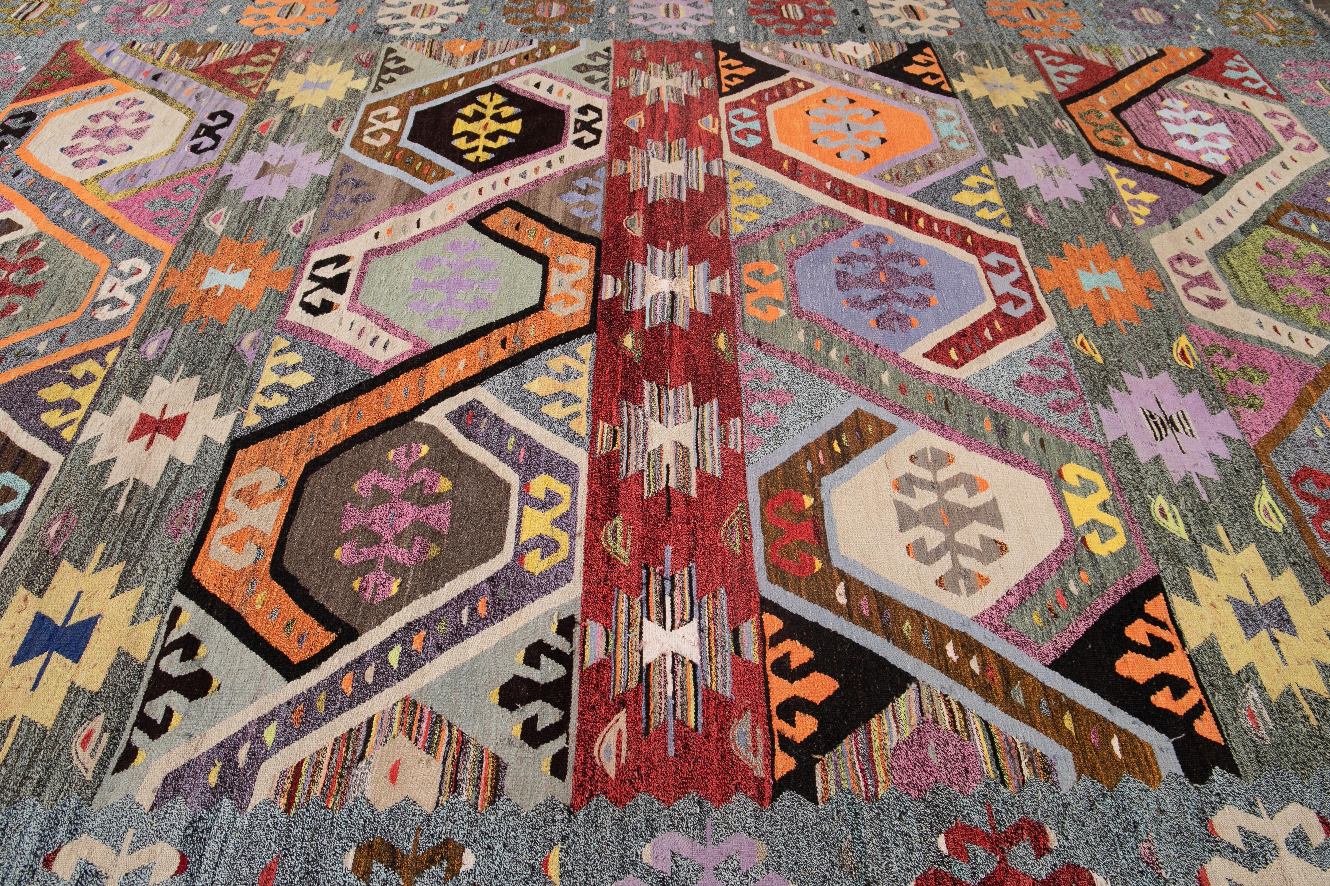 Contemporary Kilim Wool Rug with Multicolor Art Deco Design  In New Condition For Sale In Norwalk, CT