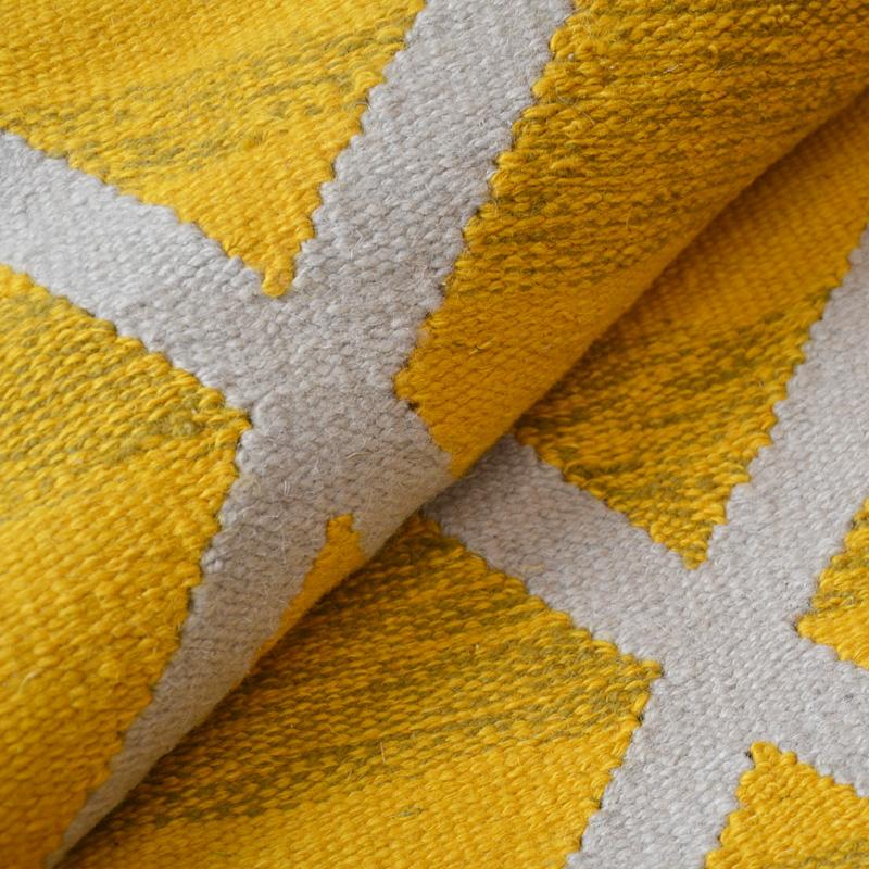 Hand-Woven Contemporary Kilim, Yellow Geometric Design For Sale