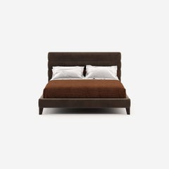 Contemporary King Bed in Chocolate Velvet, Hand-Crafted, Customizable