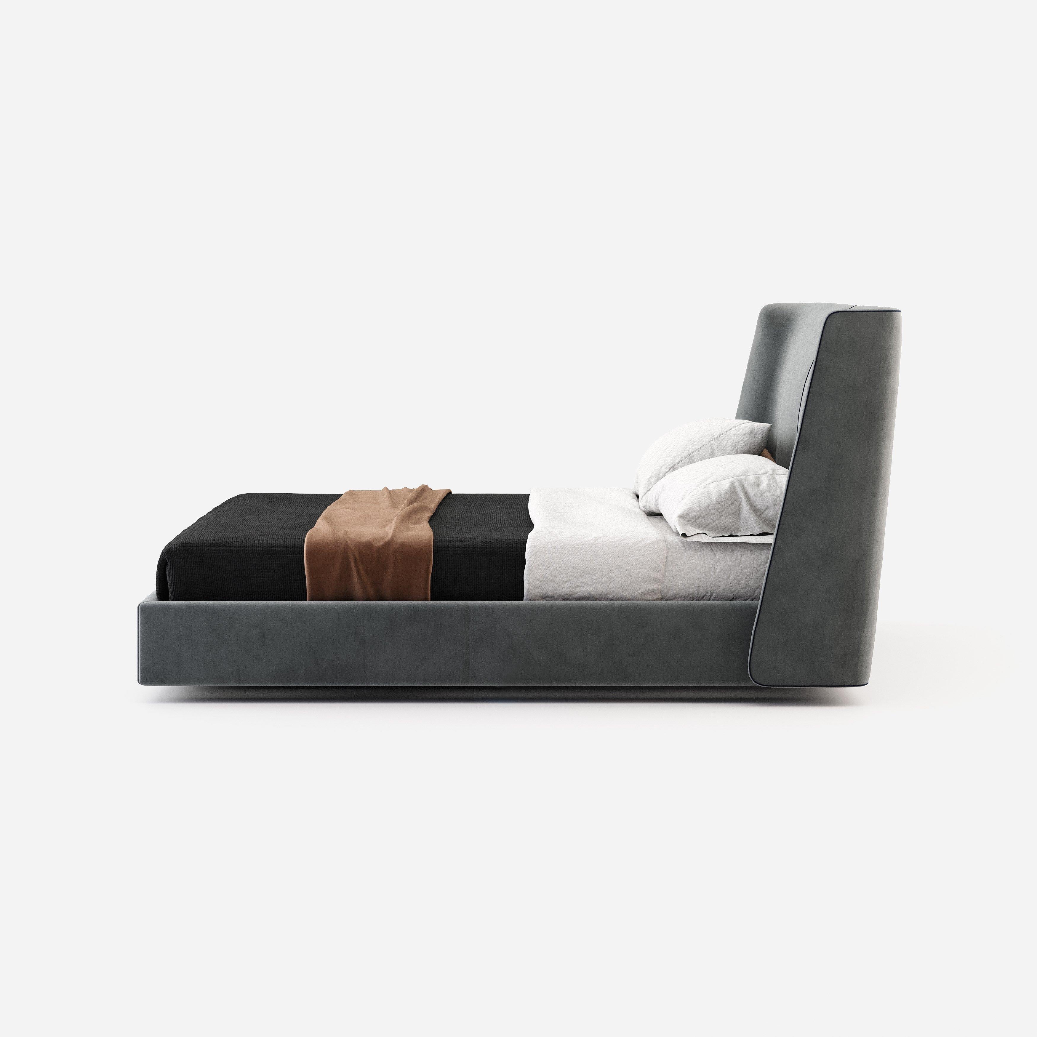 XXIe siècle et contemporain Contemporary King-Size Bed in Rose Velvet with Architectural Low-Profile Base en vente