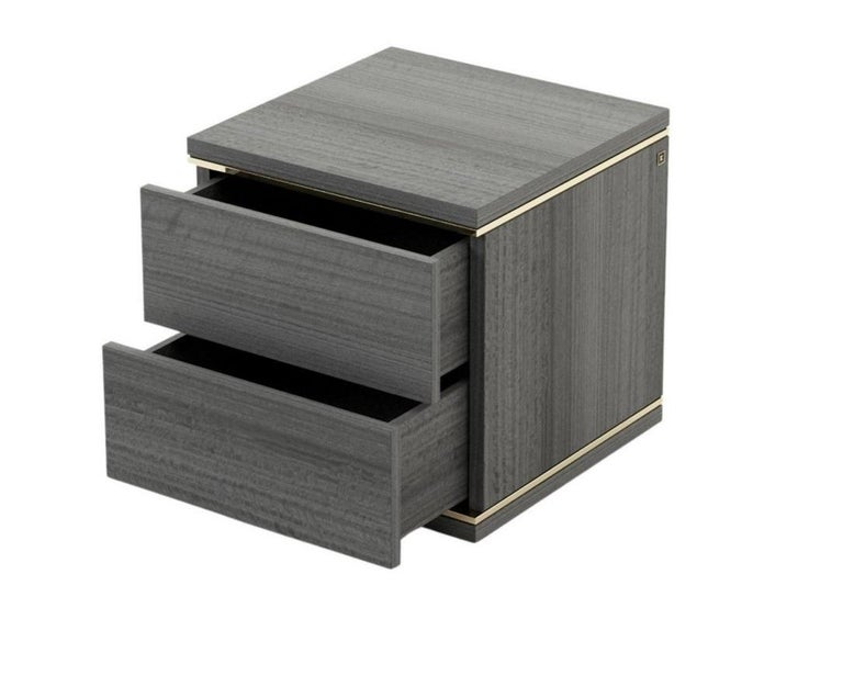 American King Bed with Oversized Headboard in Wood Veneer and Metal For