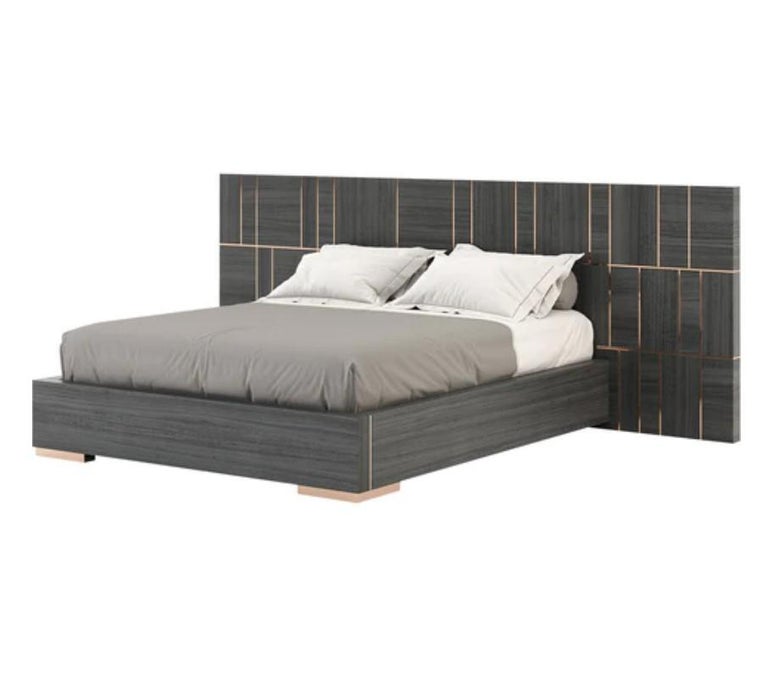 American King Bed with Oversized Headboard in Wood Veneer and Metal For