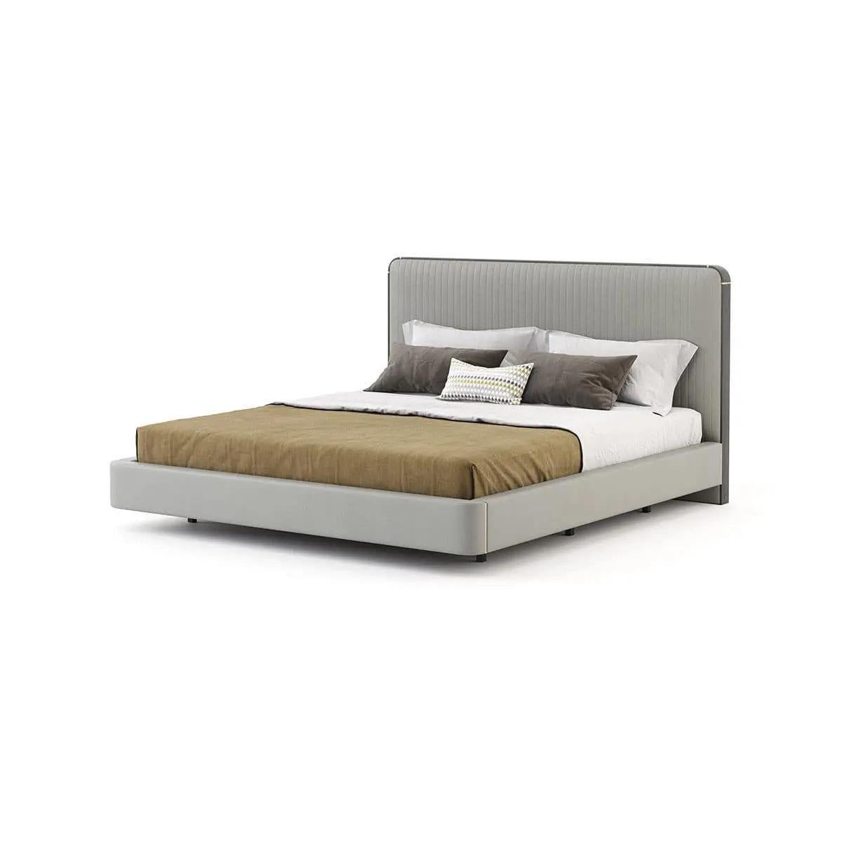 American King Size Bed Offered in Velvet, Wood Veneer and Metal Details For Sale 2