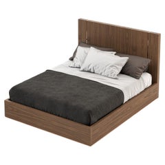 American King Size Bed Offered in Wood Veneer & Metal Detailing