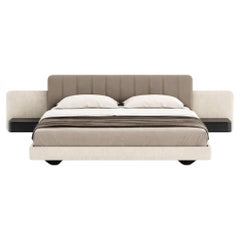 Contemporary King Size Bed with Velvet Headboard and Integrated Nightstands