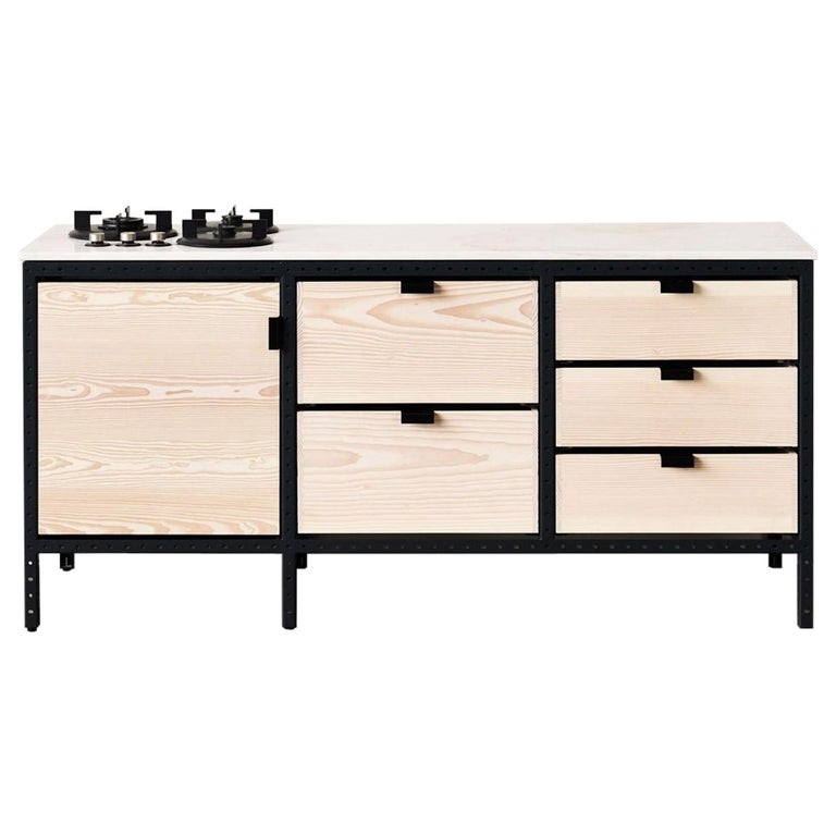 Frama Contemporary Kitchen Unit D in Solid Douglas Fir, Marble and Steel Frame For Sale