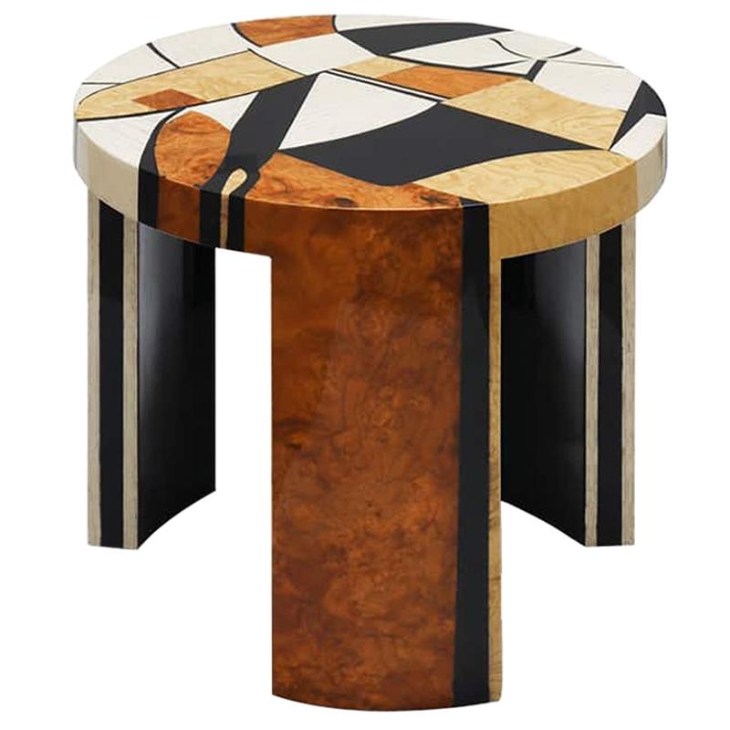 21st Century Contemporary Side Coffee Center Round Table in Wood Marquetry For Sale