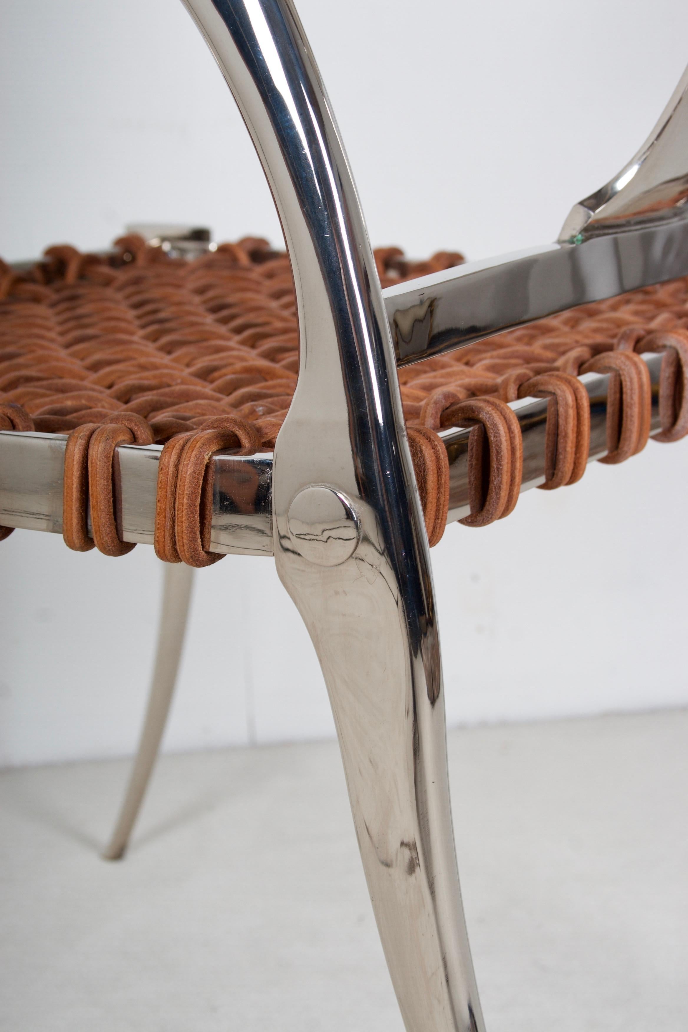 Contemporary Klismos Chair in Stainless Steel and Fine Leather Seat Mesh 2