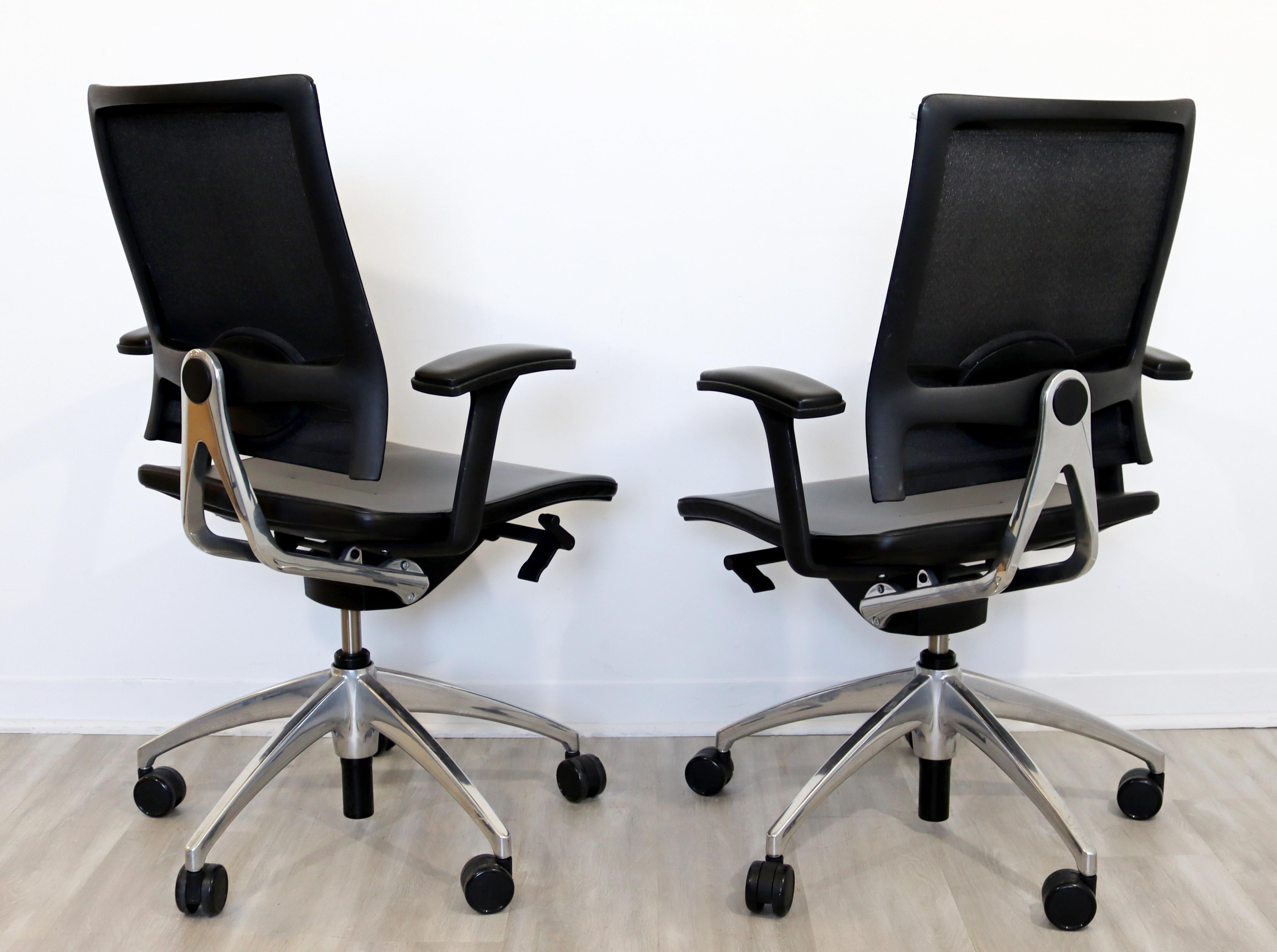 Contemporary Knoll Pair Black & Chrome Rolling Swivel Adjustable Office Chairs 1
