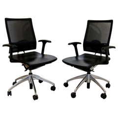 Contemporary Knoll Pair Black & Chrome Rolling Swivel Adjustable Office Chairs