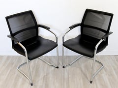 Contemporary Knoll Pair Chrome Cantilever Black Dining Conference Office Chairs