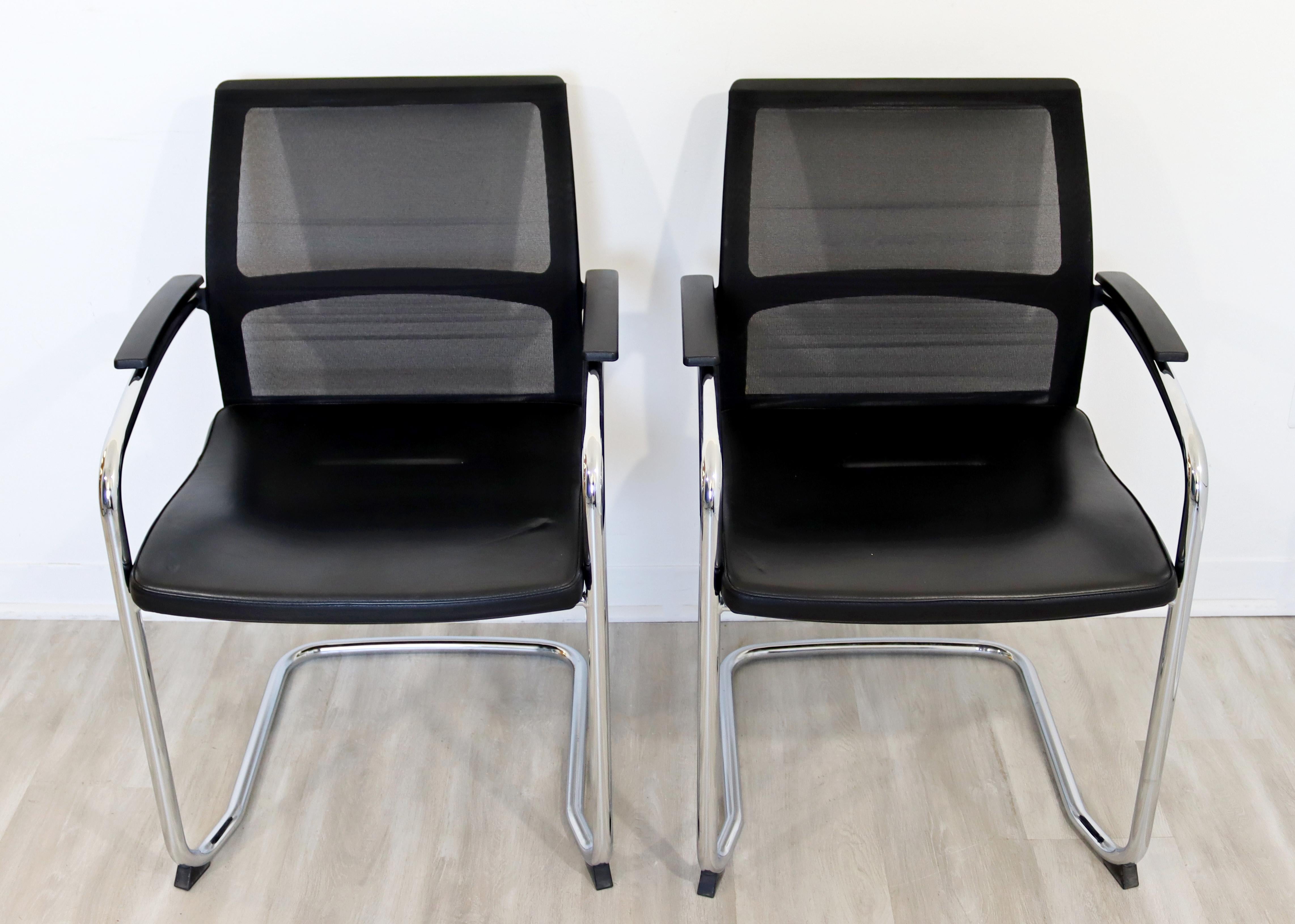 Contemporary Knoll Pair Chrome Cantilever Black Dining Conference Office Chairs 1