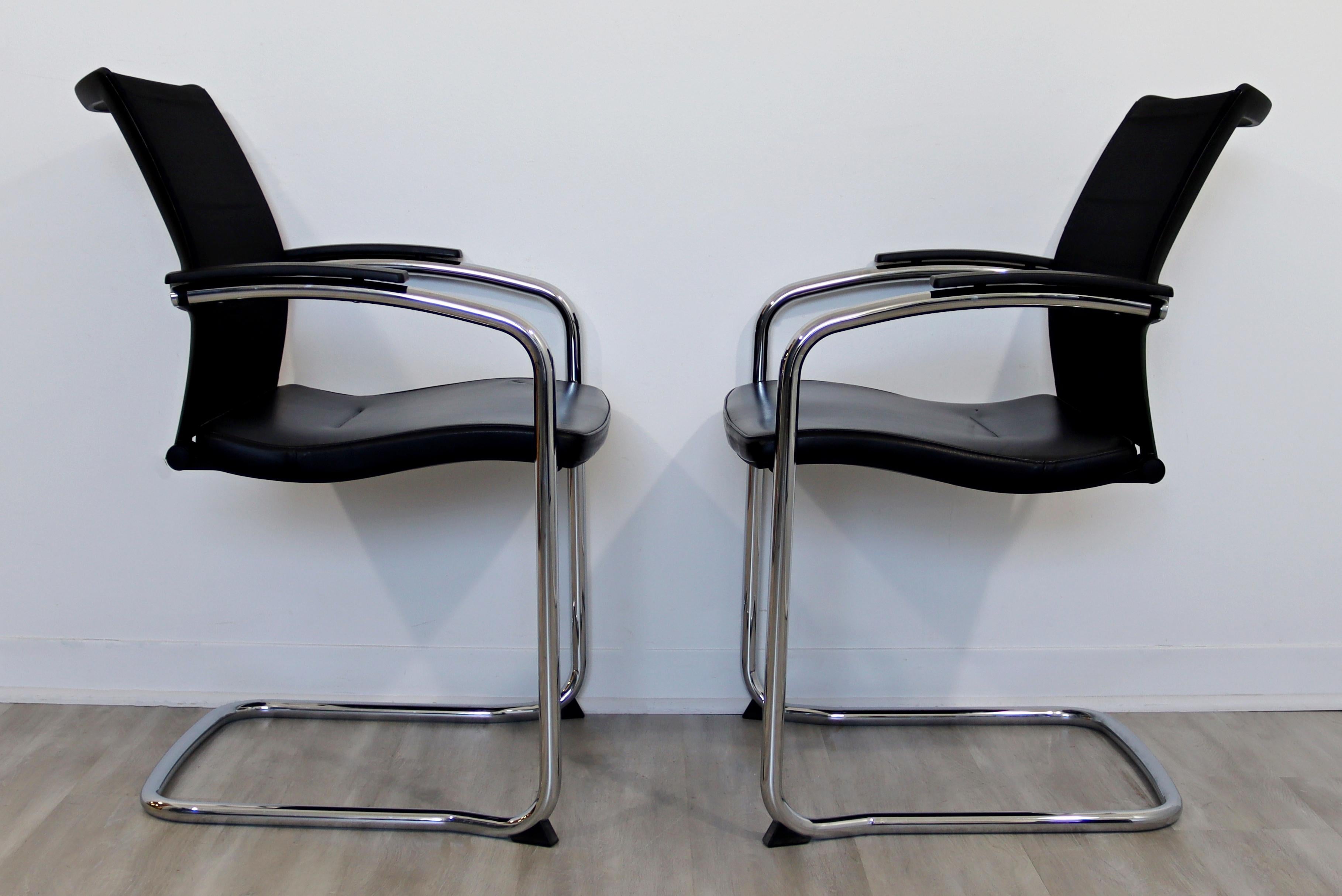 Contemporary Knoll Pair Chrome Cantilever Black Dining Conference Office Chairs 2