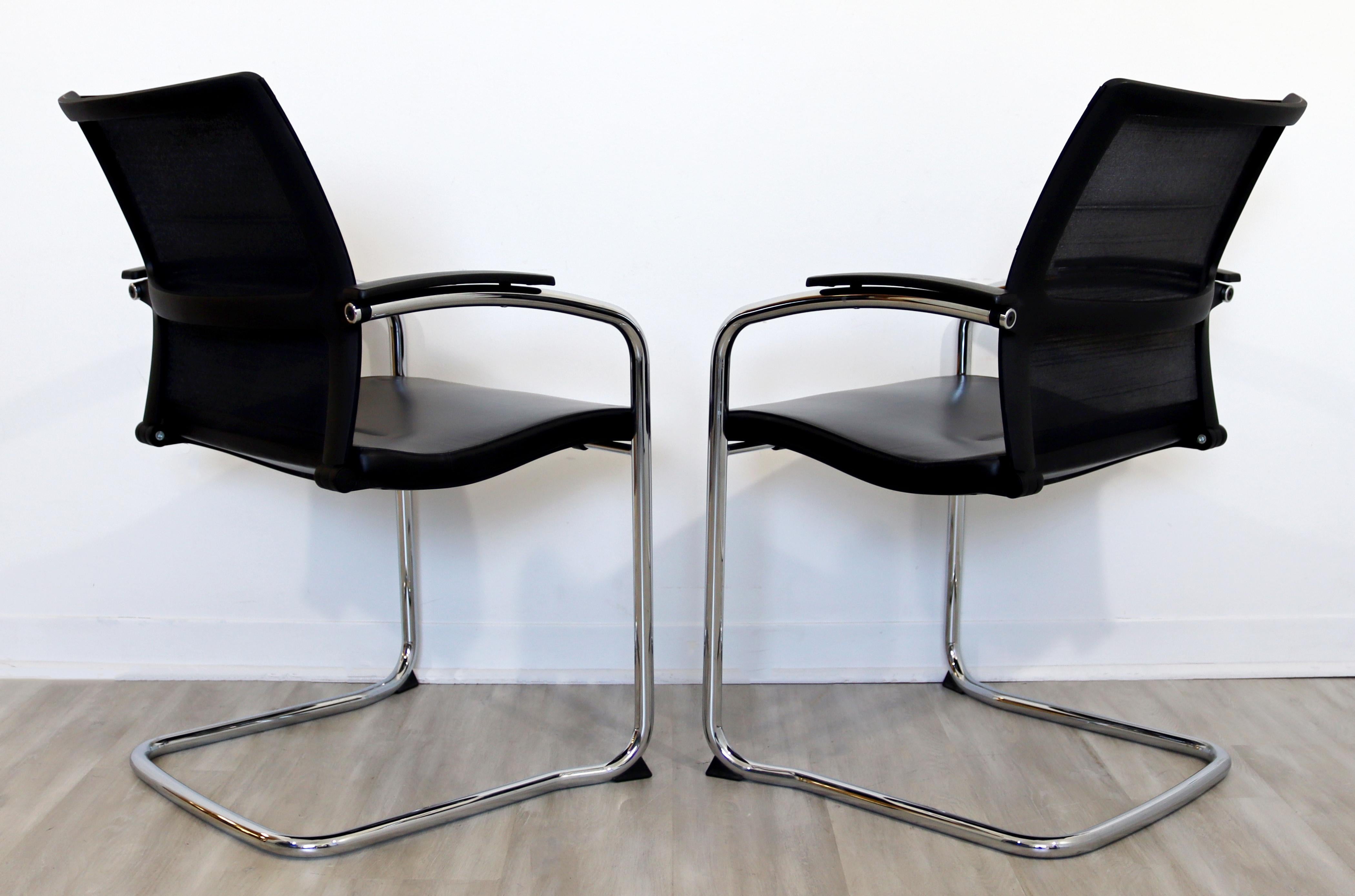 Contemporary Knoll Pair Chrome Cantilever Black Dining Conference Office Chairs 3