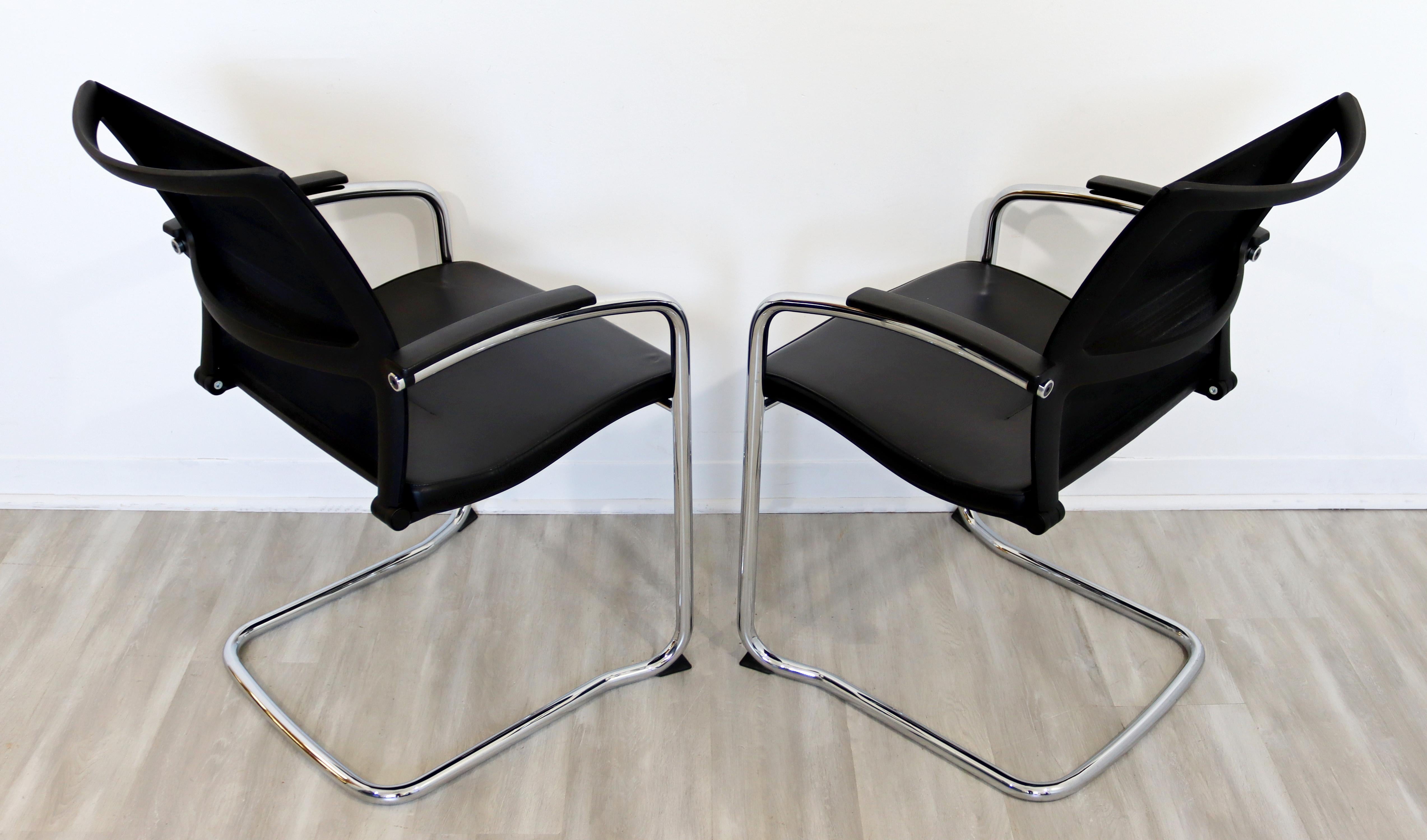 Contemporary Knoll Pair Chrome Cantilever Black Dining Conference Office Chairs 4