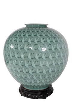 Contemporary Korean Thousand Cranes Moon Jar