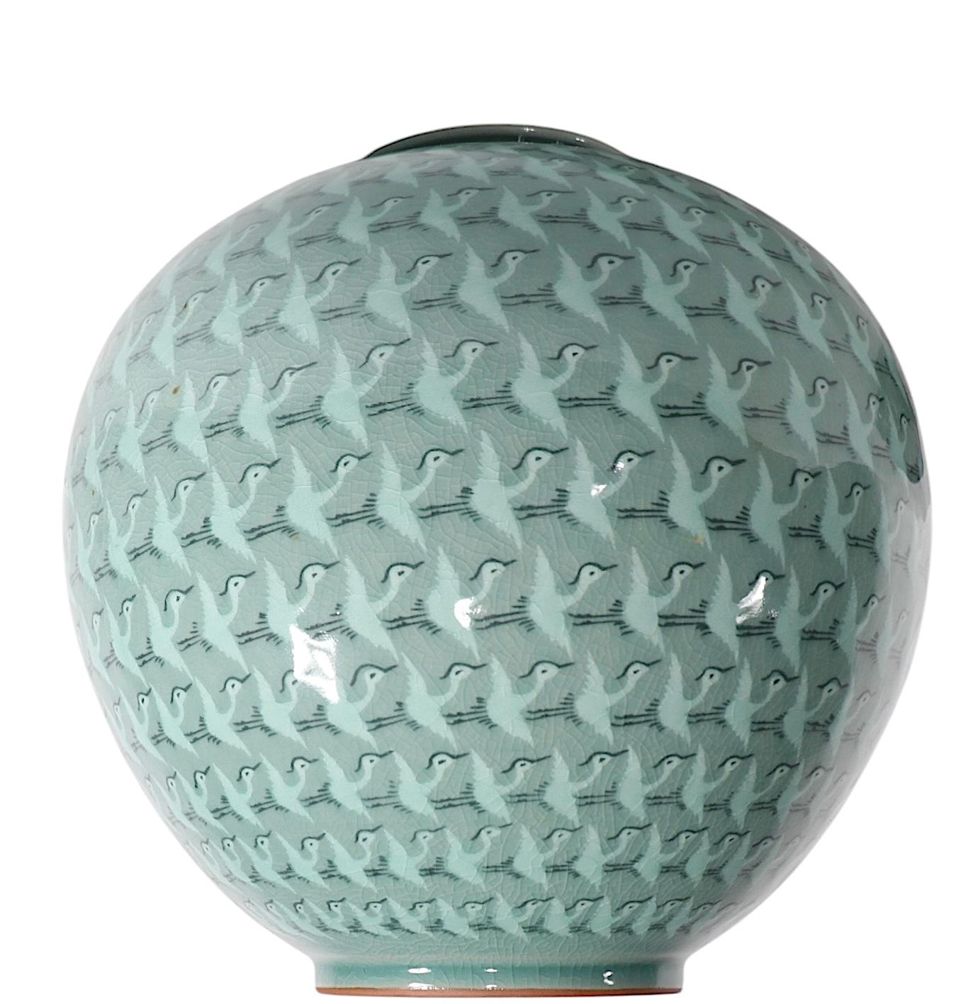 Contemporary Korean Thousand Cranes Moon Jar For Sale 2
