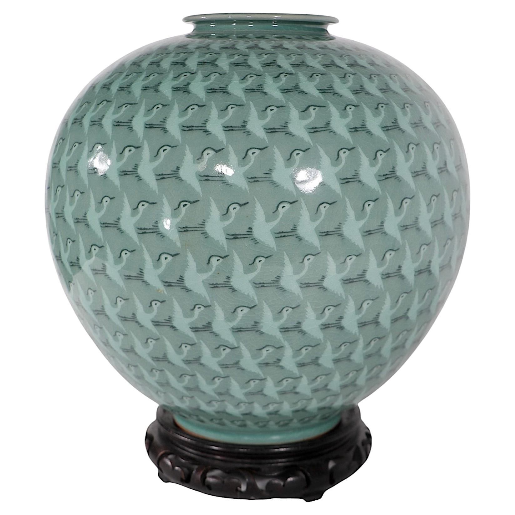 Contemporary Korean Thousand Cranes Moon Jar