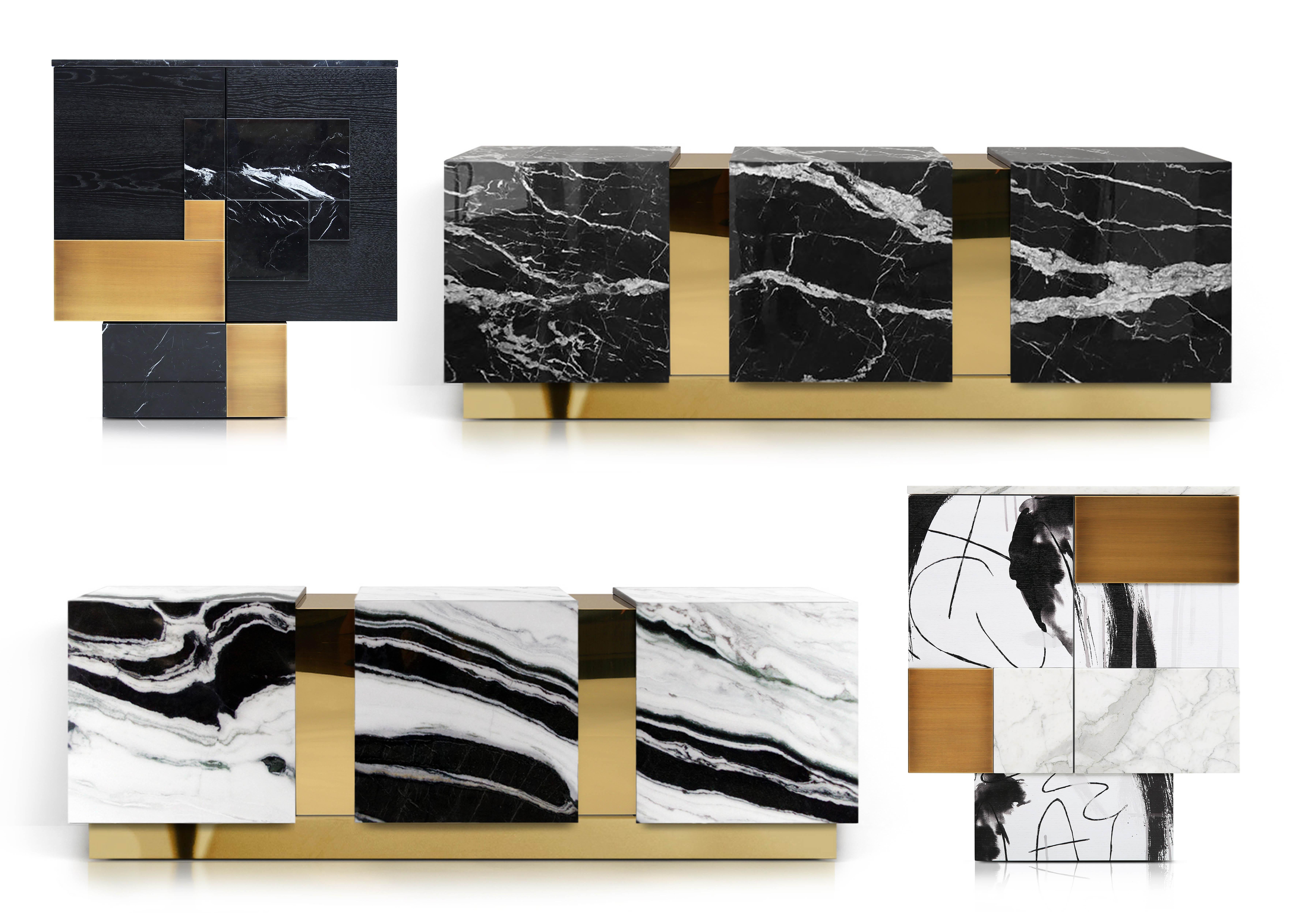 Contemporary Krafla Drink Cabinet in Black, White, Brass, Copper, High Gloss For Sale 4