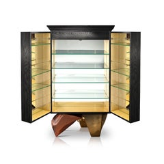 Contemporary Krafla Drink Cabinet in Black, White, Brass, Copper, High Gloss