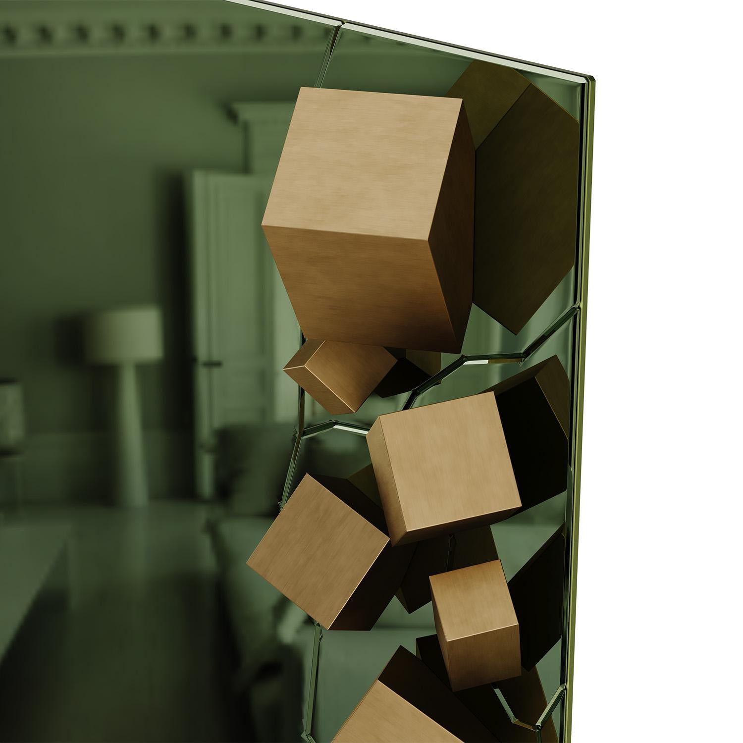 Espejo contemporáneo Kubi de Mavo Atelier con cubos decorativos de latón Posmoderno en venta
