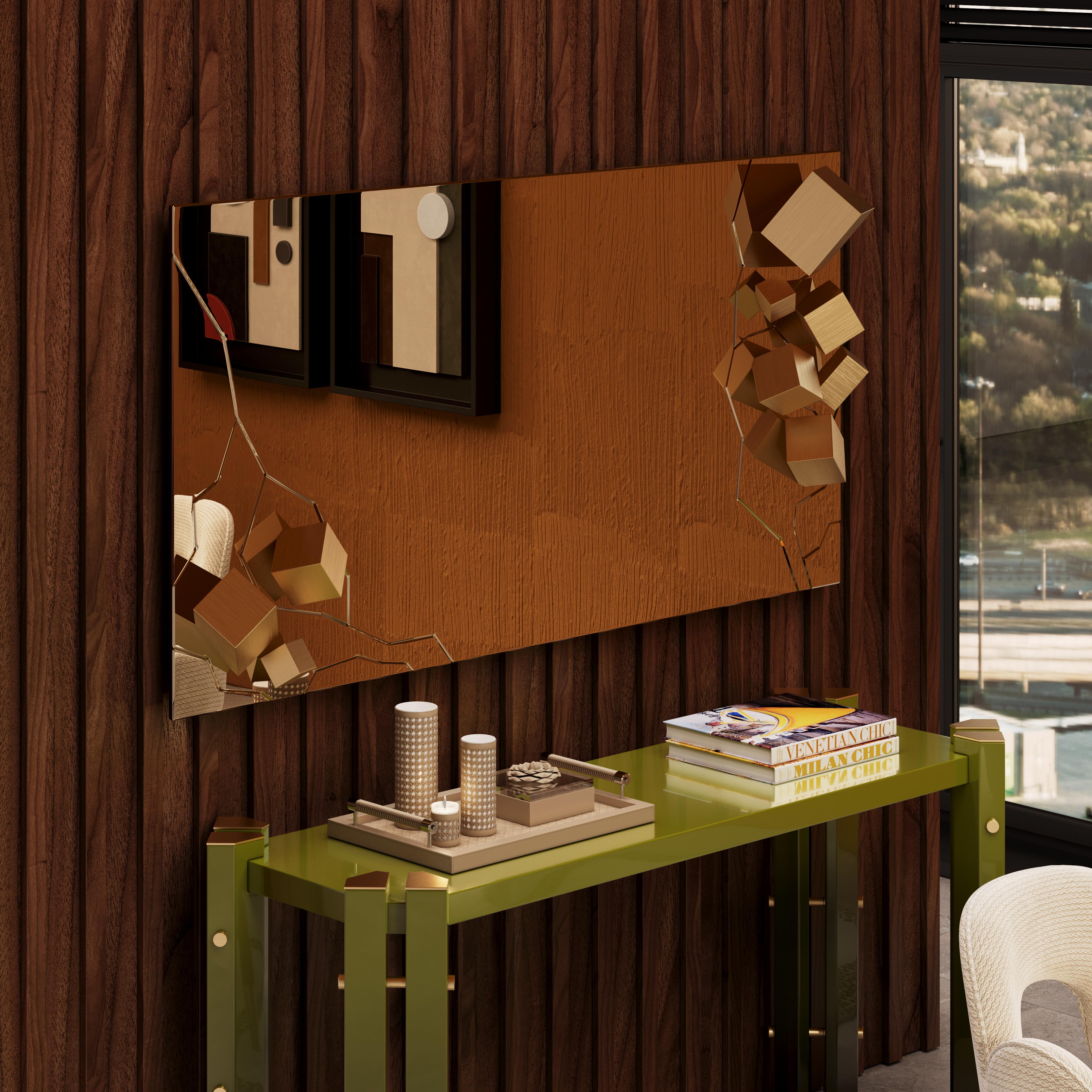 Espejo contemporáneo Kubi de Mavo Atelier con cubos decorativos de latón Portugués en venta