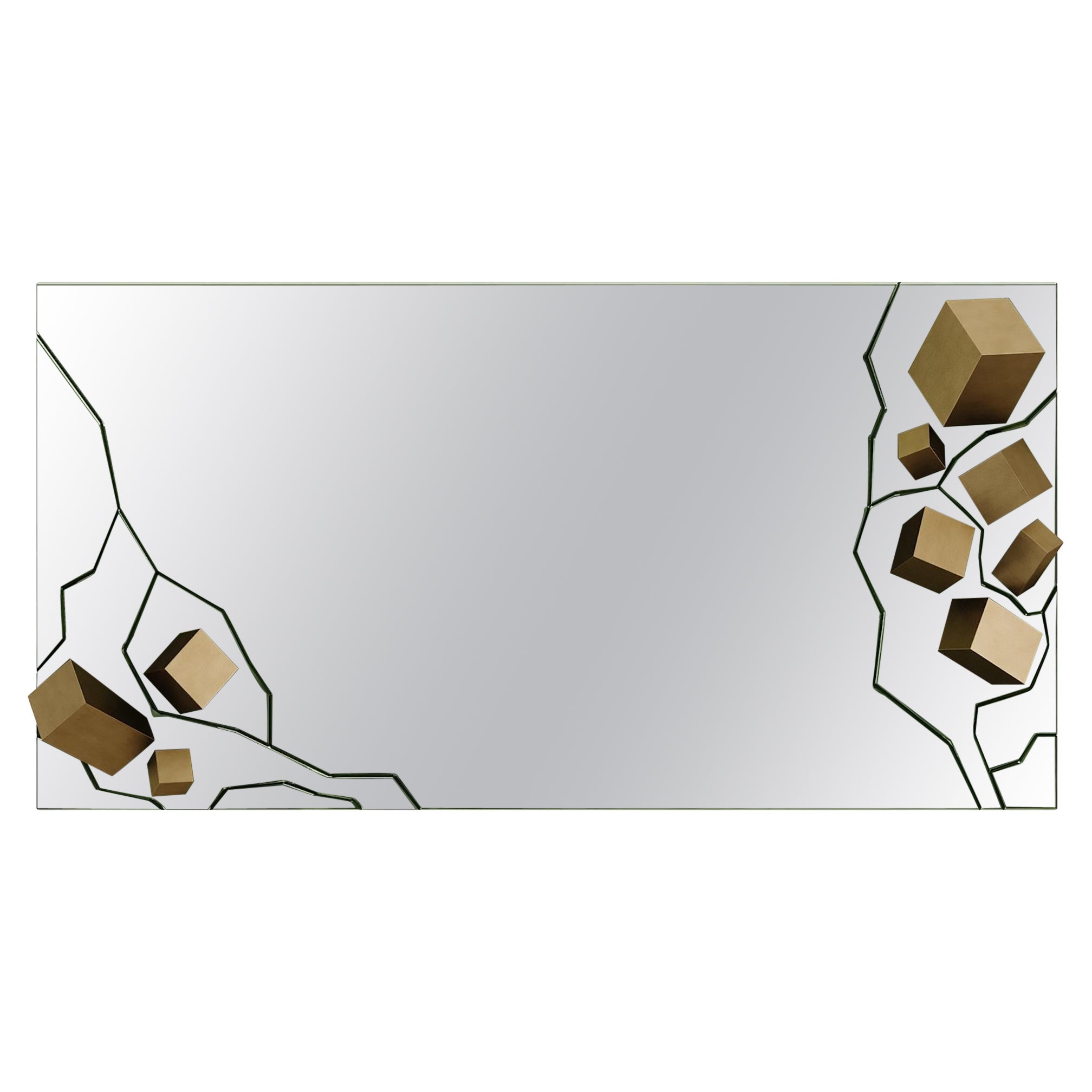 Espejo contemporáneo Kubi de Mavo Atelier con cubos decorativos de latón en venta