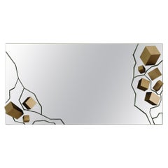 Contemporary Kubi Mirror by Mavo Atelier with Decorative Cubes in Brass