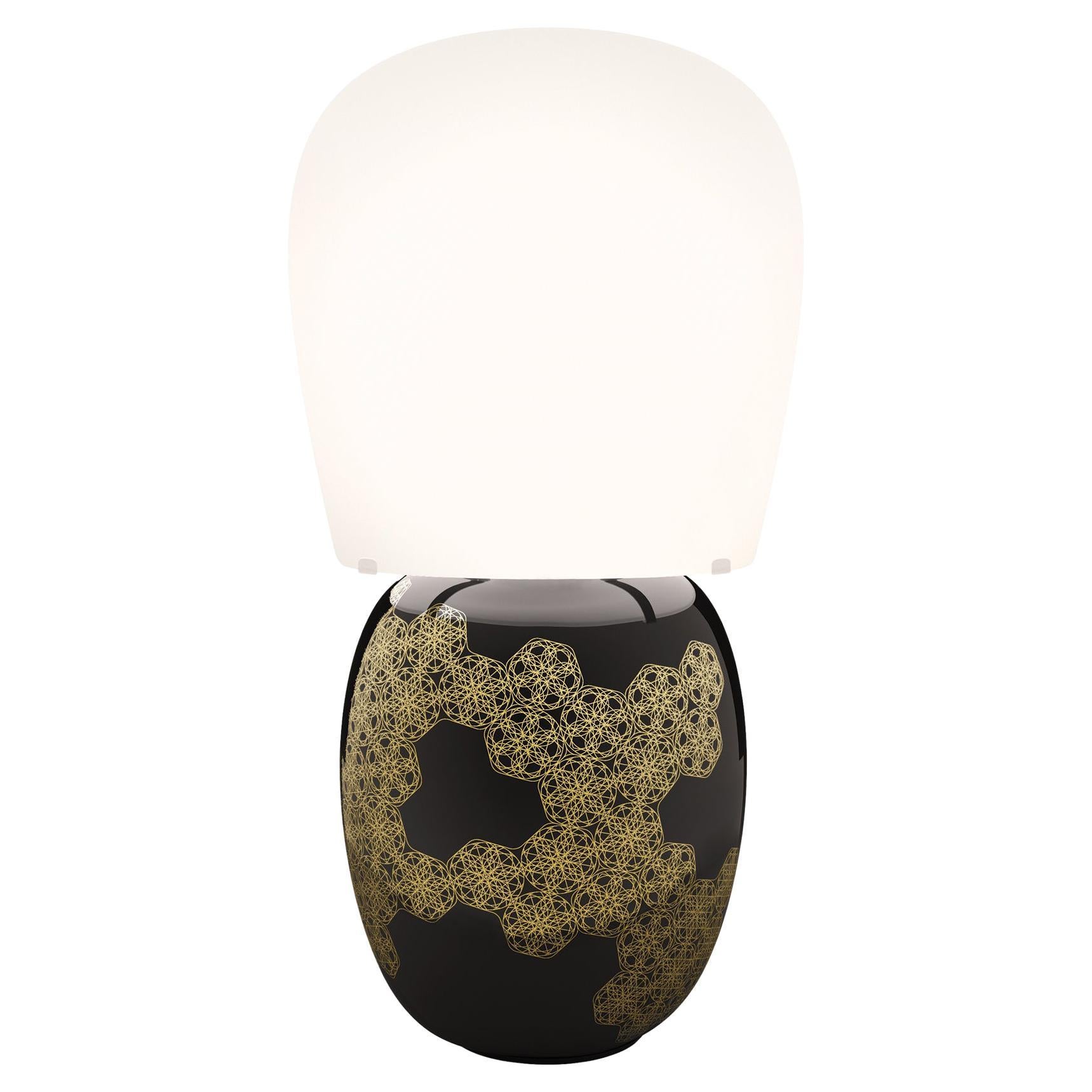 Contemporary Kundalini Archibong Hive Black Ceramic Table Lamp For Sale