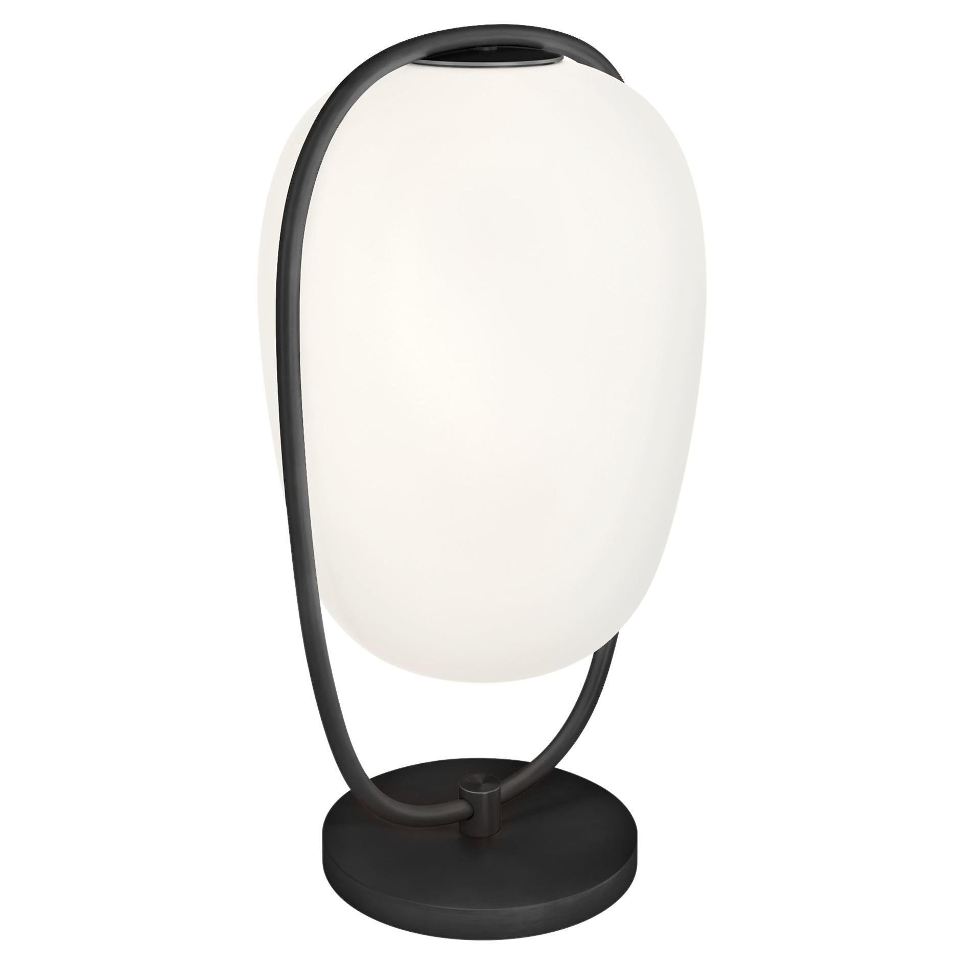 Contemporary Kundalini Dauchafaur Lannà Glass and Black Metal Table Lamp For Sale