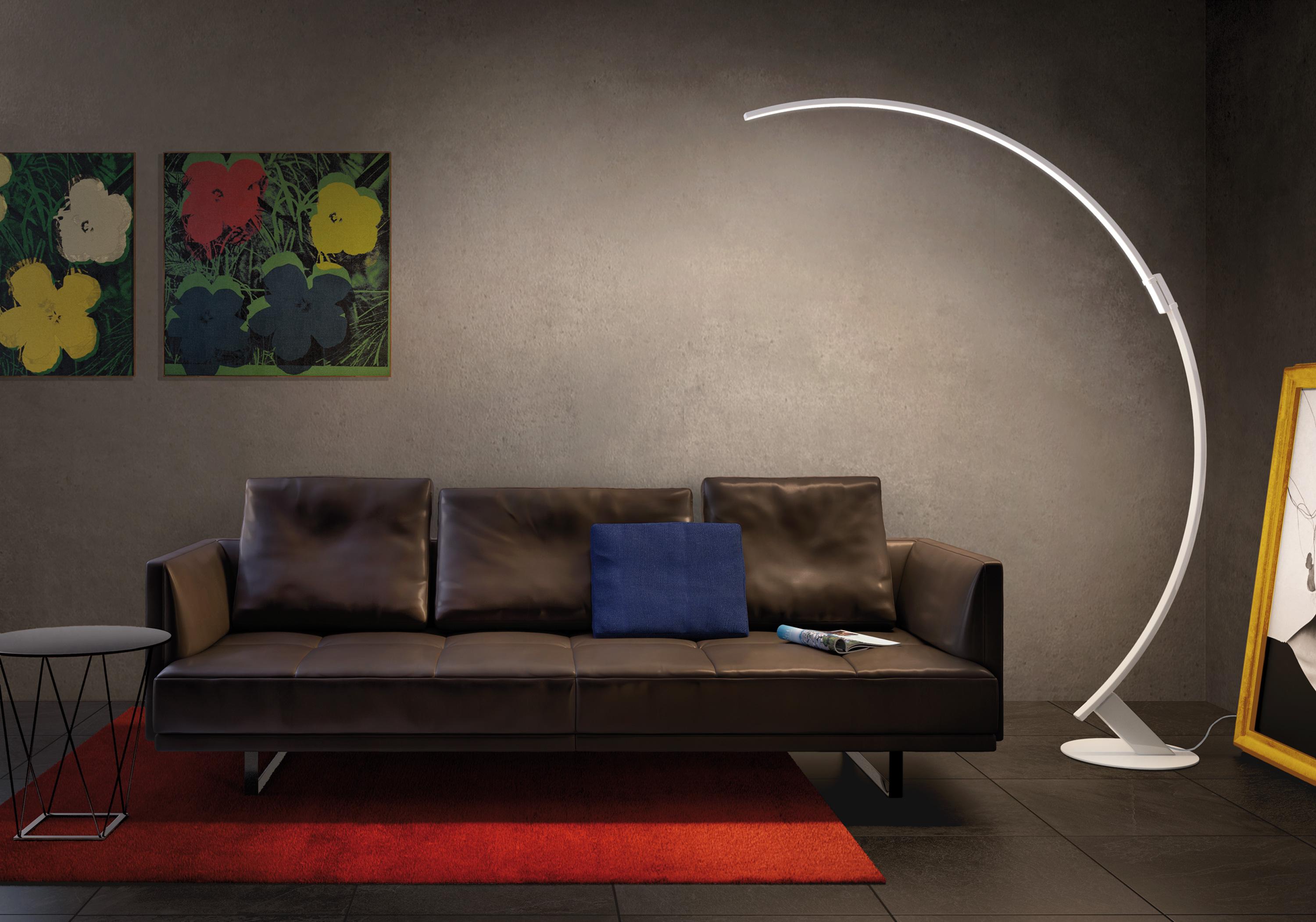 Minimaliste Lampadaire contemporain Kundalini Hansandfranz Kyudo Led en forme d'arc blanc en vente