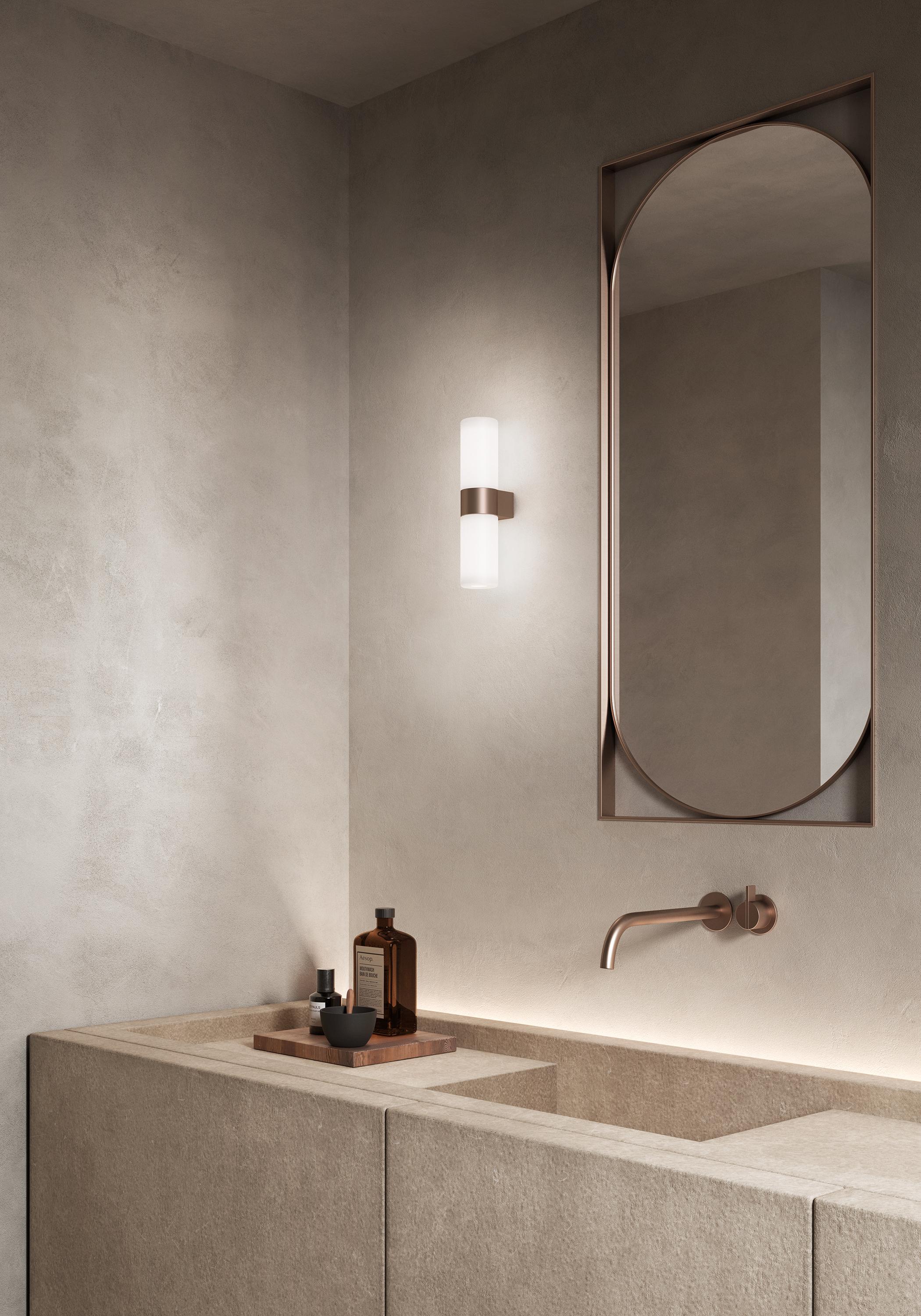 Pastilla bronze finish

Light becomes a clear-cut, delicate shape. In white or bronze, it punctuates surfaces and interacts with each space, adding new lightness and style to interiors. Wall lamp, structure in painted metal. Diffuser in pressed