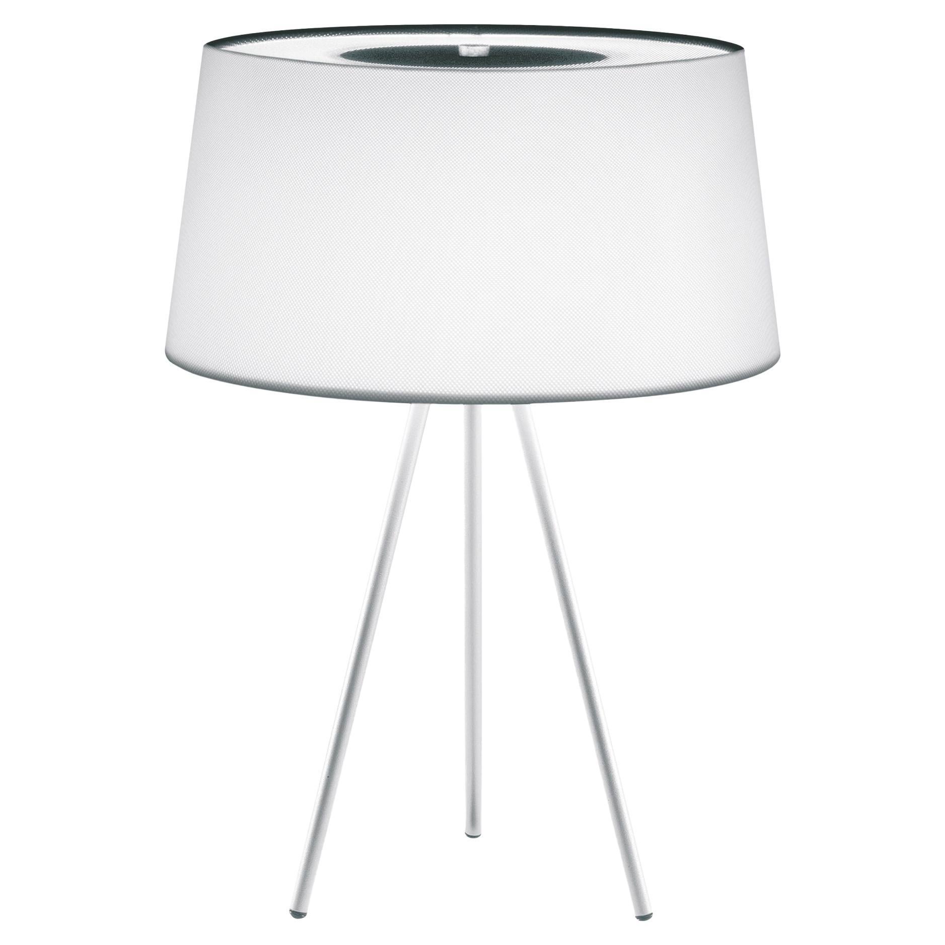 Contemporary Kundalini Pillet Tripod White Fabric Table Lamp For Sale
