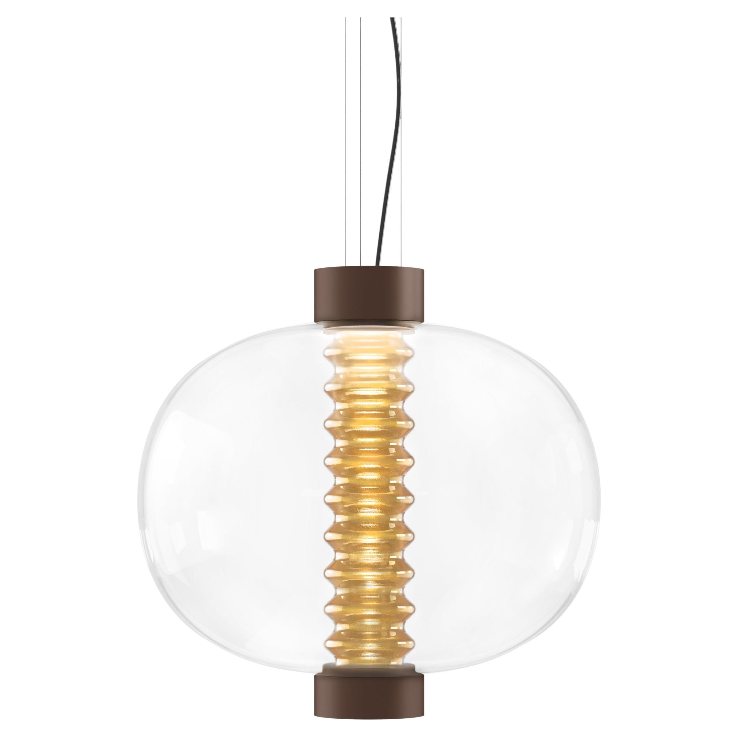 Contemporary Kundalini Sommella Bolha Led Borosilicate Amber Finish Pendant For Sale