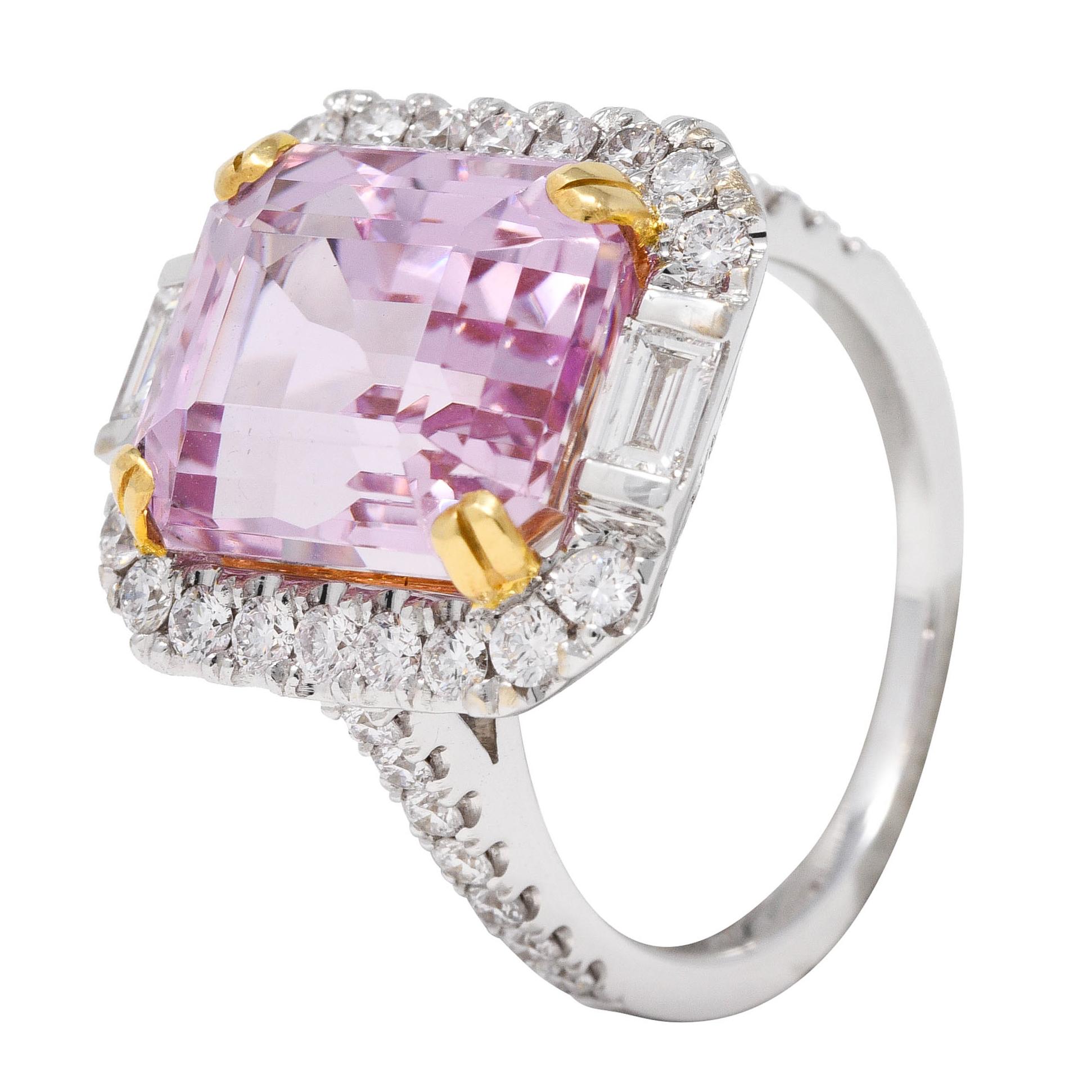 Contemporary Kunzite Diamond 18 Karat Two-Tone Gold Cluster Cocktail Ring For Sale 5