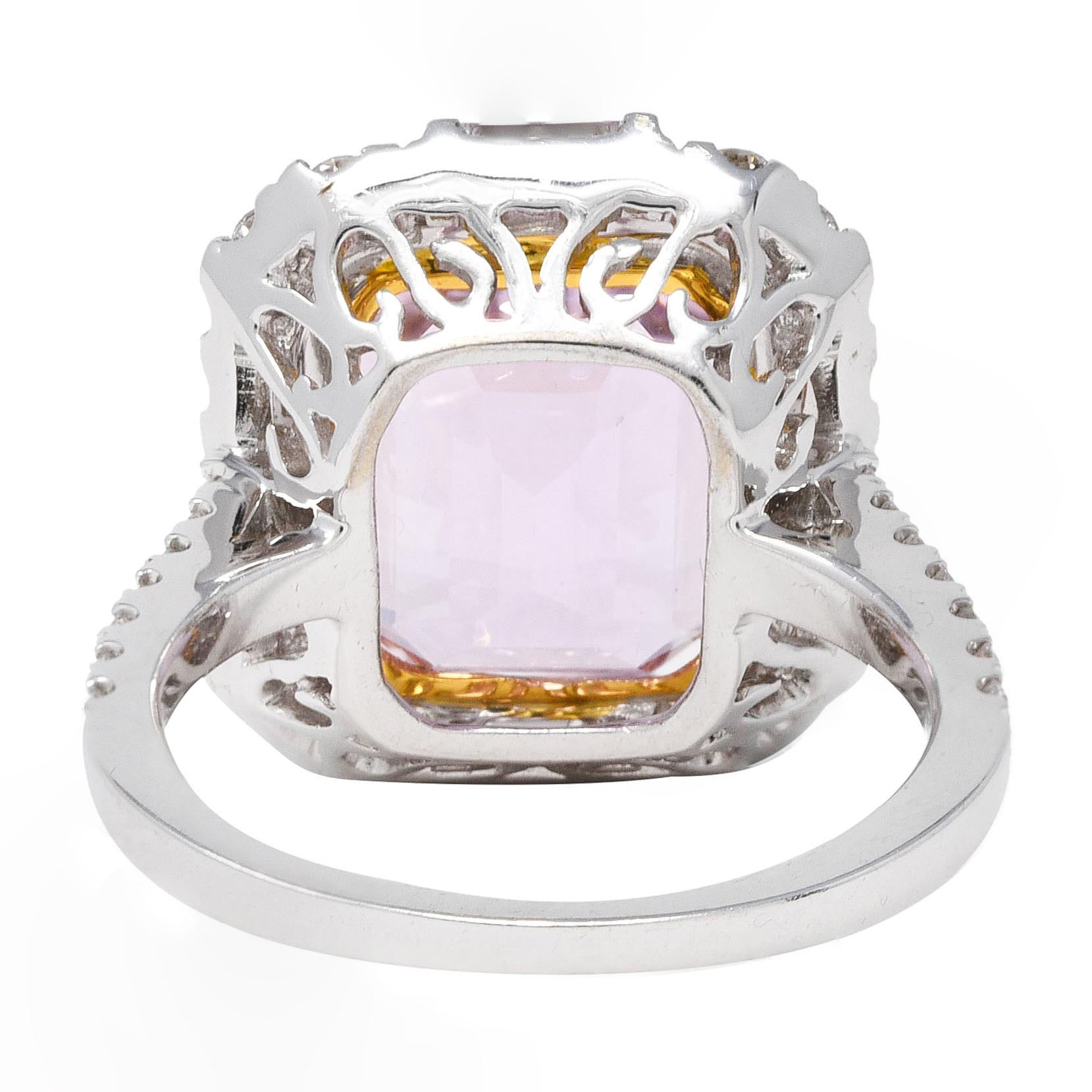 Contemporary Kunzite Diamond 18 Karat Two-Tone Gold Cluster Cocktail Ring In Excellent Condition For Sale In Philadelphia, PA