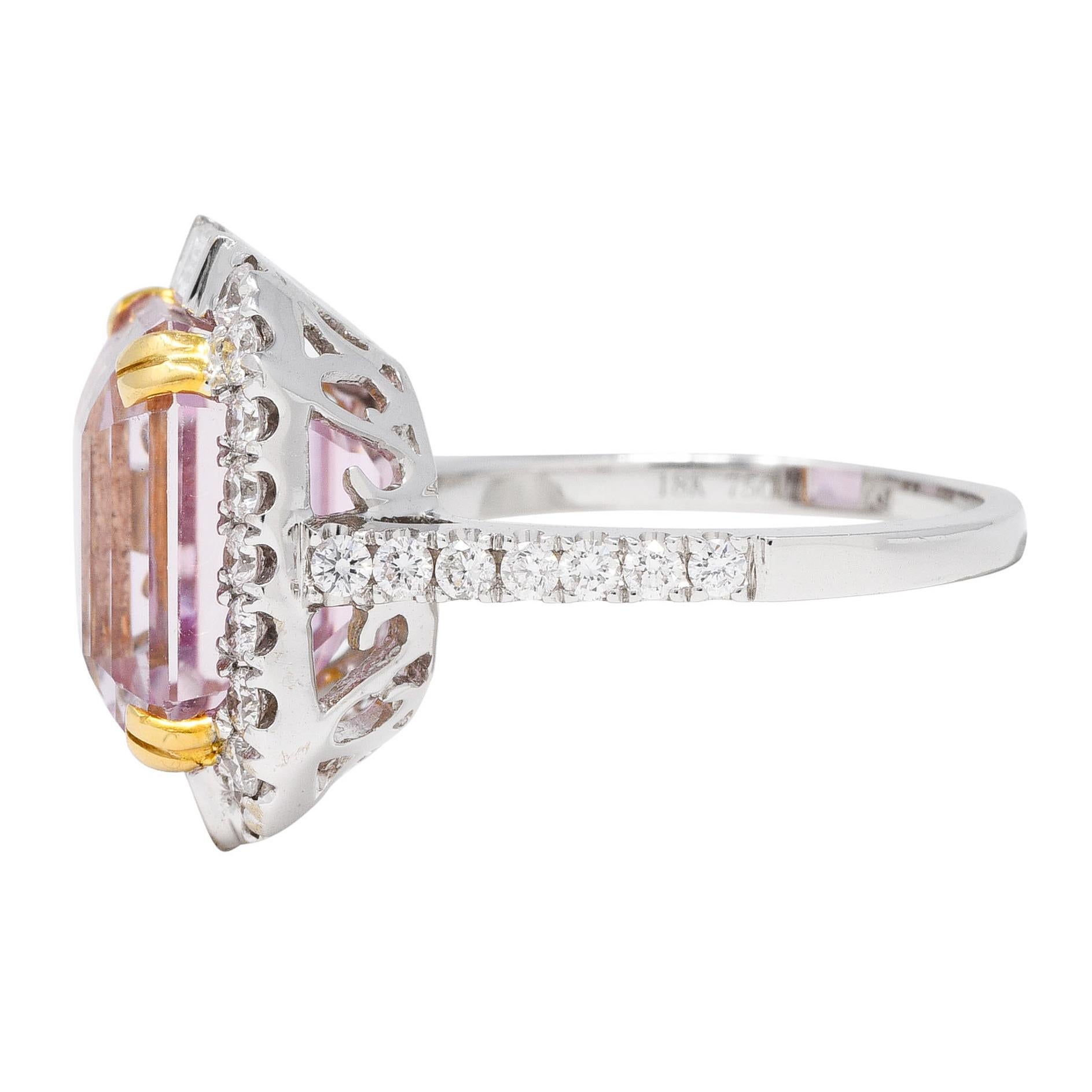 Women's or Men's Contemporary Kunzite Diamond 18 Karat Two-Tone Gold Cluster Cocktail Ring For Sale