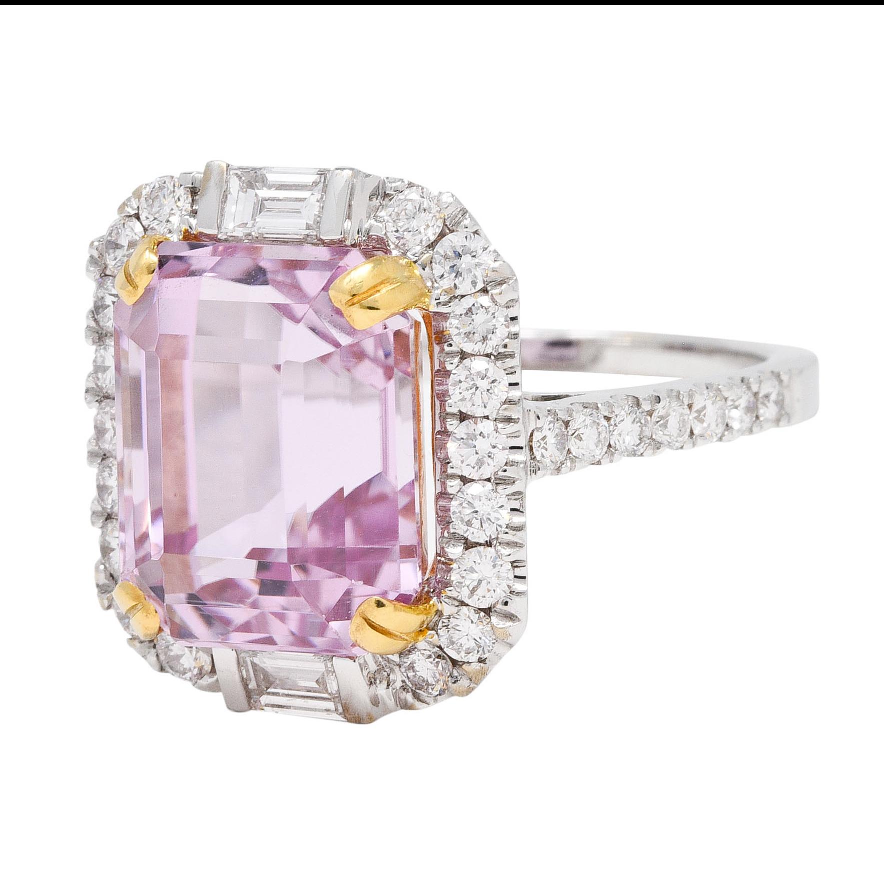 Contemporary Kunzite Diamond 18 Karat Two-Tone Gold Cluster Cocktail Ring For Sale 1