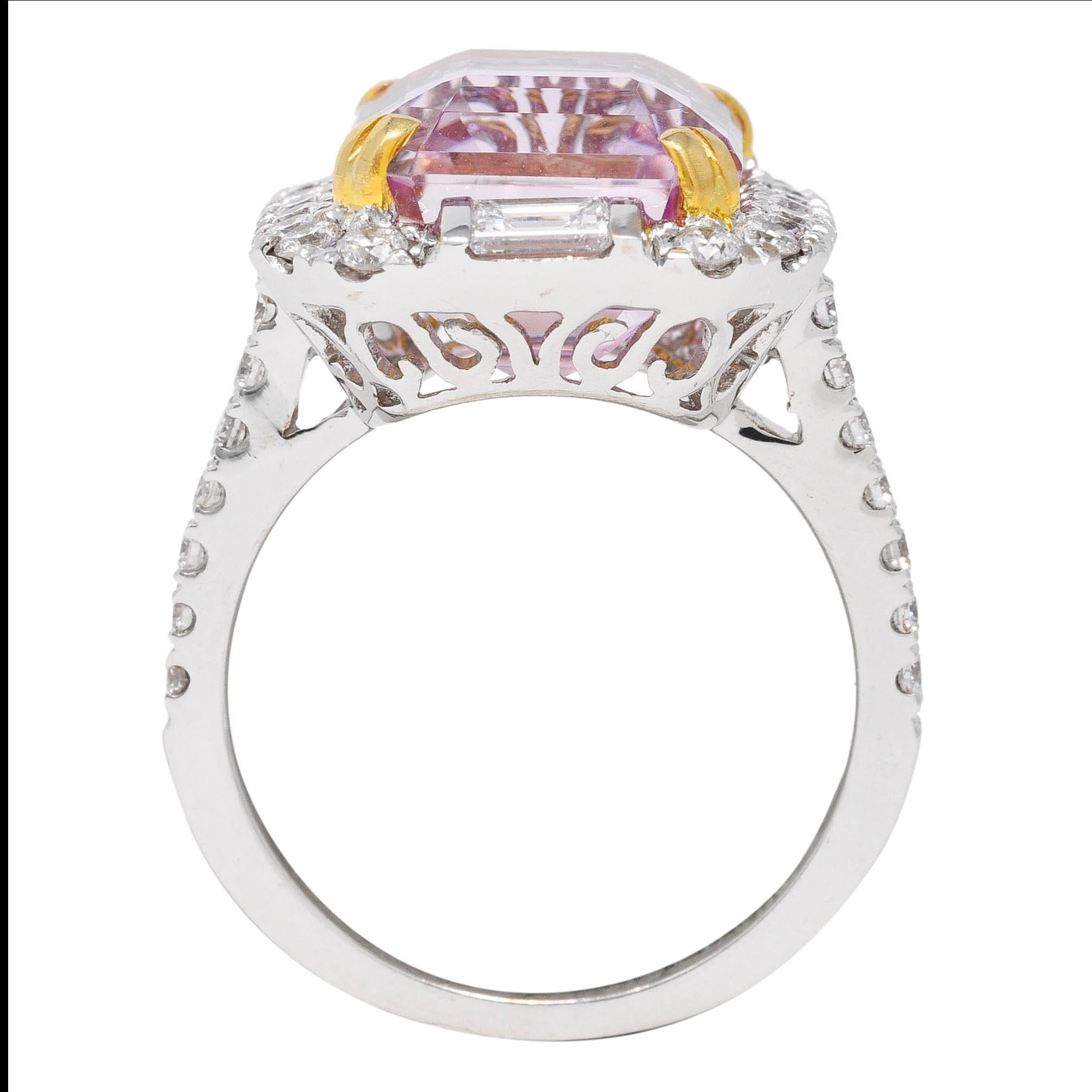 Contemporary Kunzite Diamond 18 Karat Two-Tone Gold Cluster Cocktail Ring For Sale 2