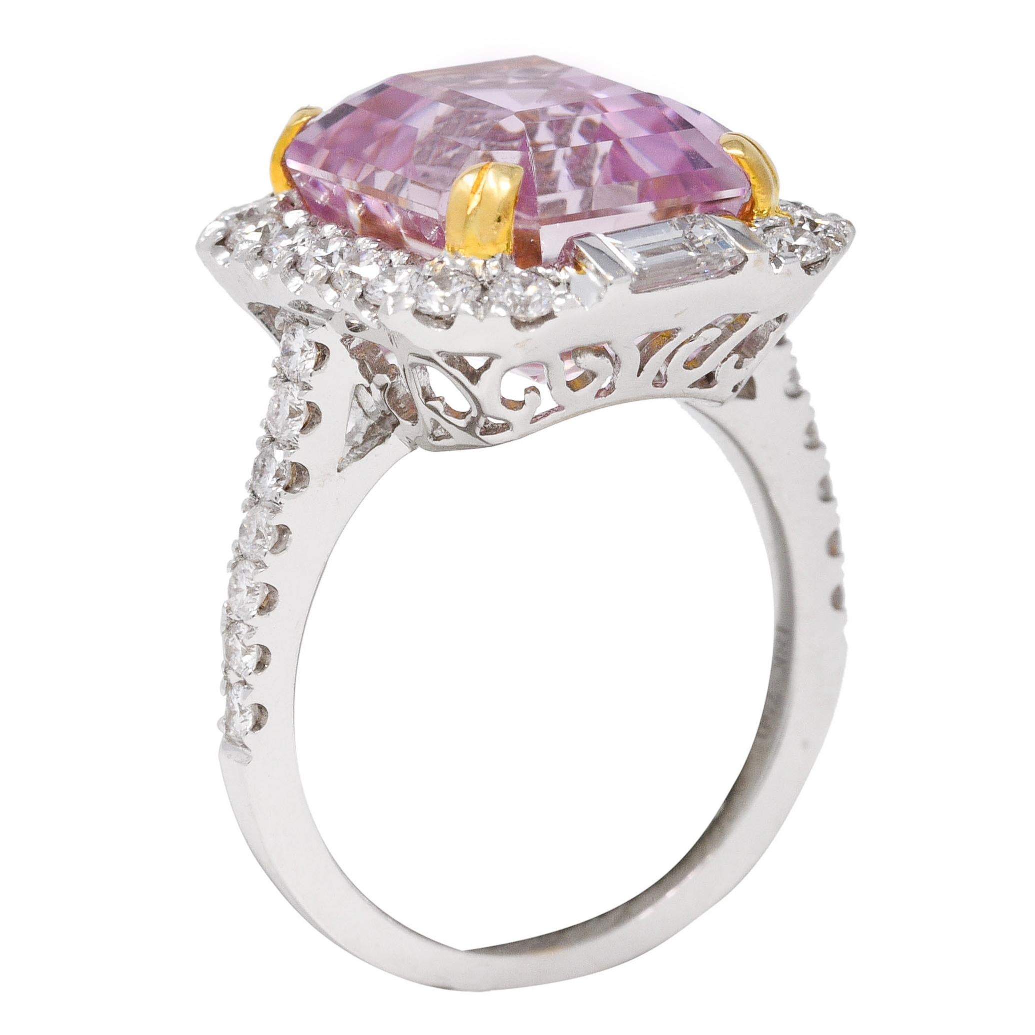 Contemporary Kunzite Diamond 18 Karat Two-Tone Gold Cluster Cocktail Ring For Sale 4
