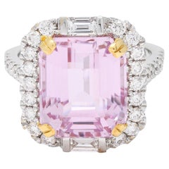 Bague cocktail contemporaine en or bicolore 18 carats avec kunzite et diamant