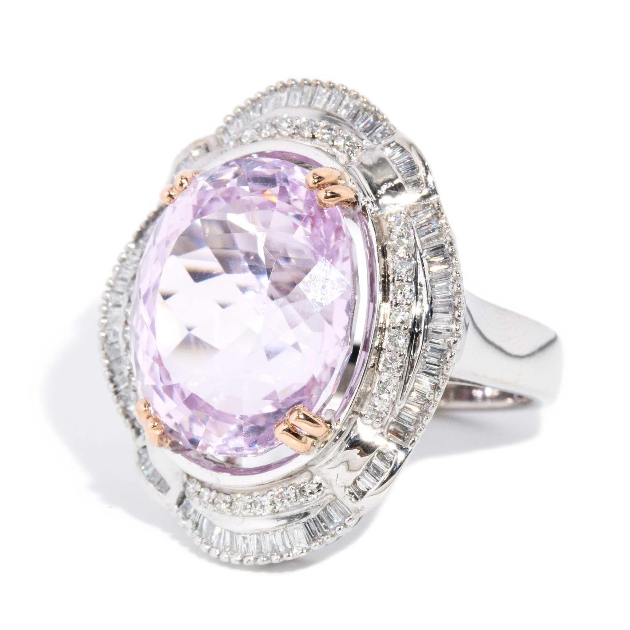 Contemporary Kunzite & Diamond Ring 14 Carat White & Rose Gold For Sale 5