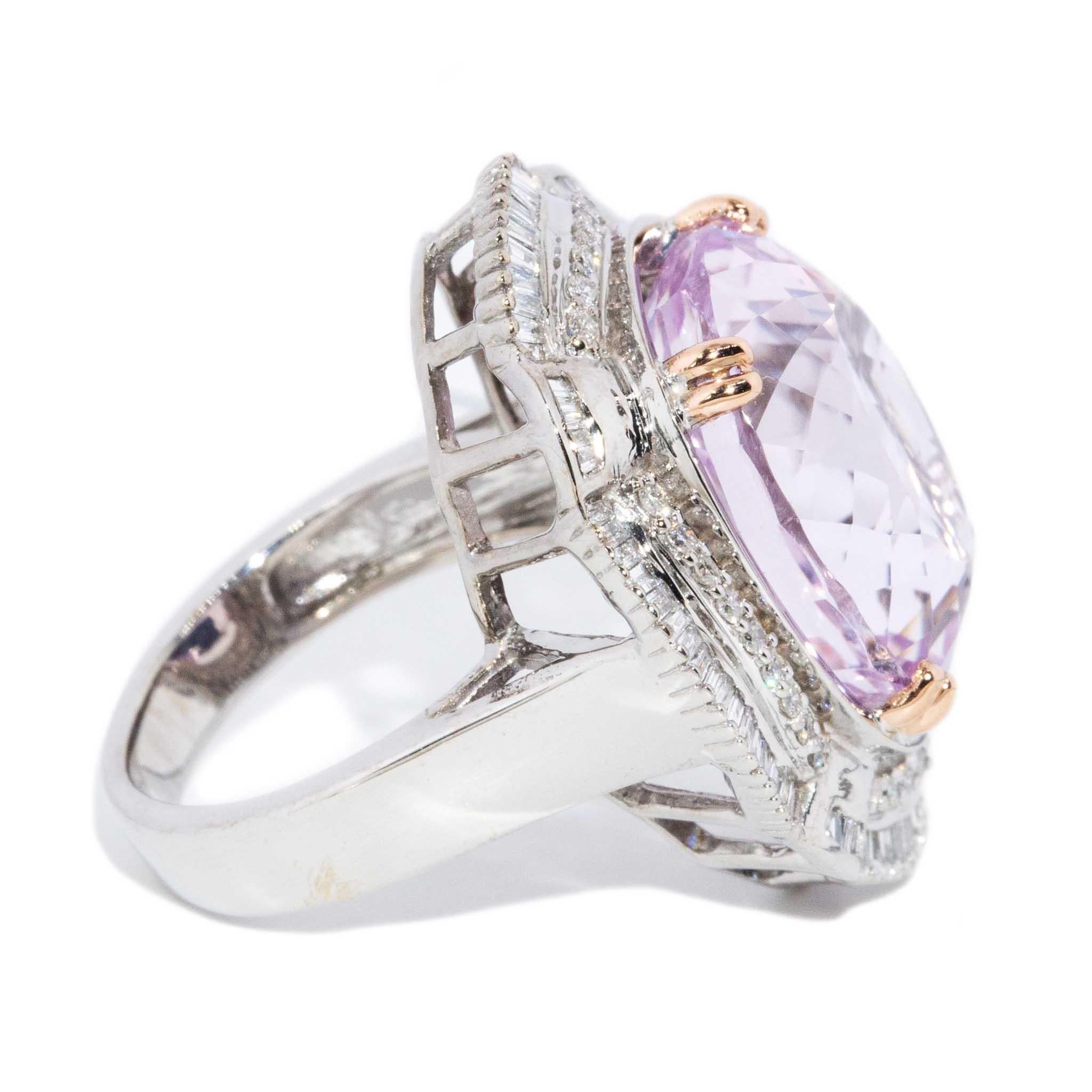 Women's Contemporary Kunzite & Diamond Ring 14 Carat White & Rose Gold For Sale
