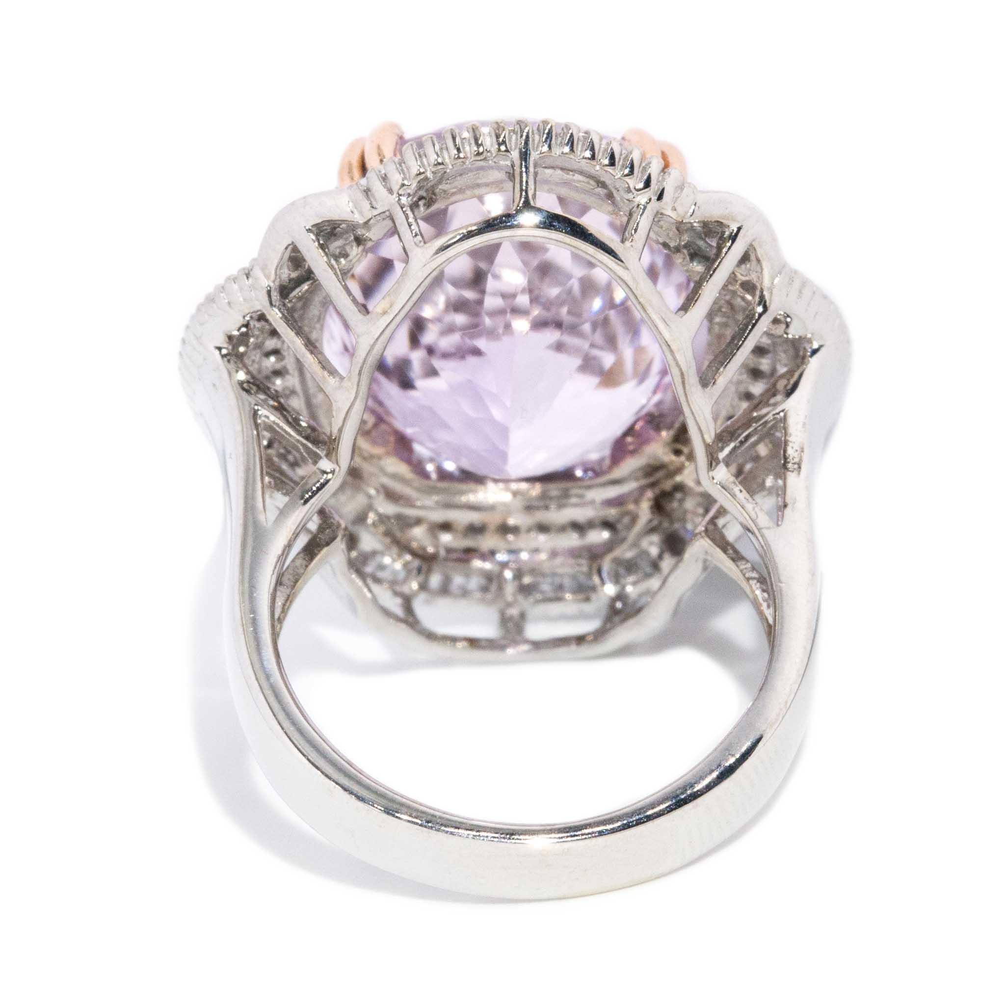Contemporary Kunzite & Diamond Ring 14 Carat White & Rose Gold For Sale 3