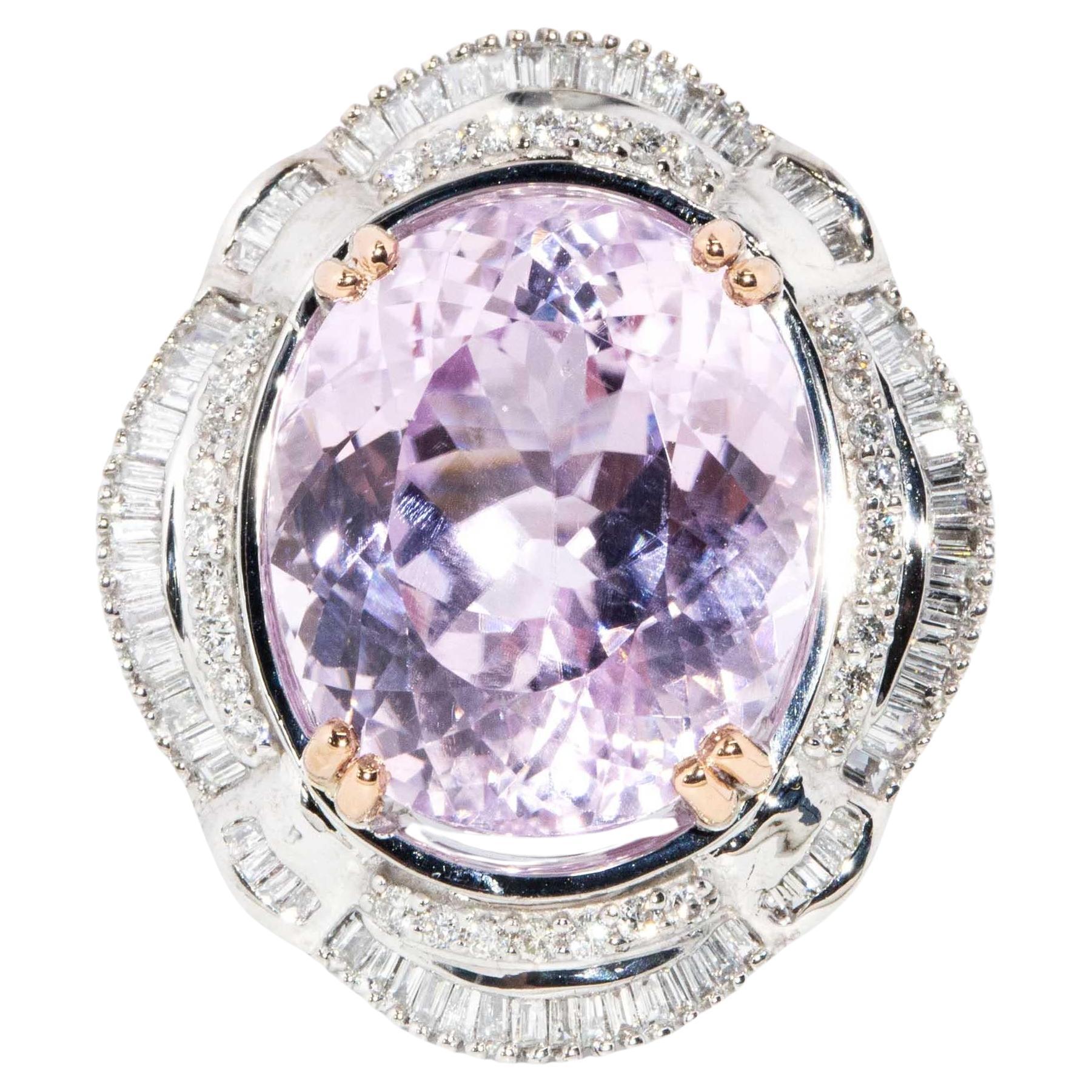 Contemporary Kunzite & Diamond Ring 14 Carat White & Rose Gold