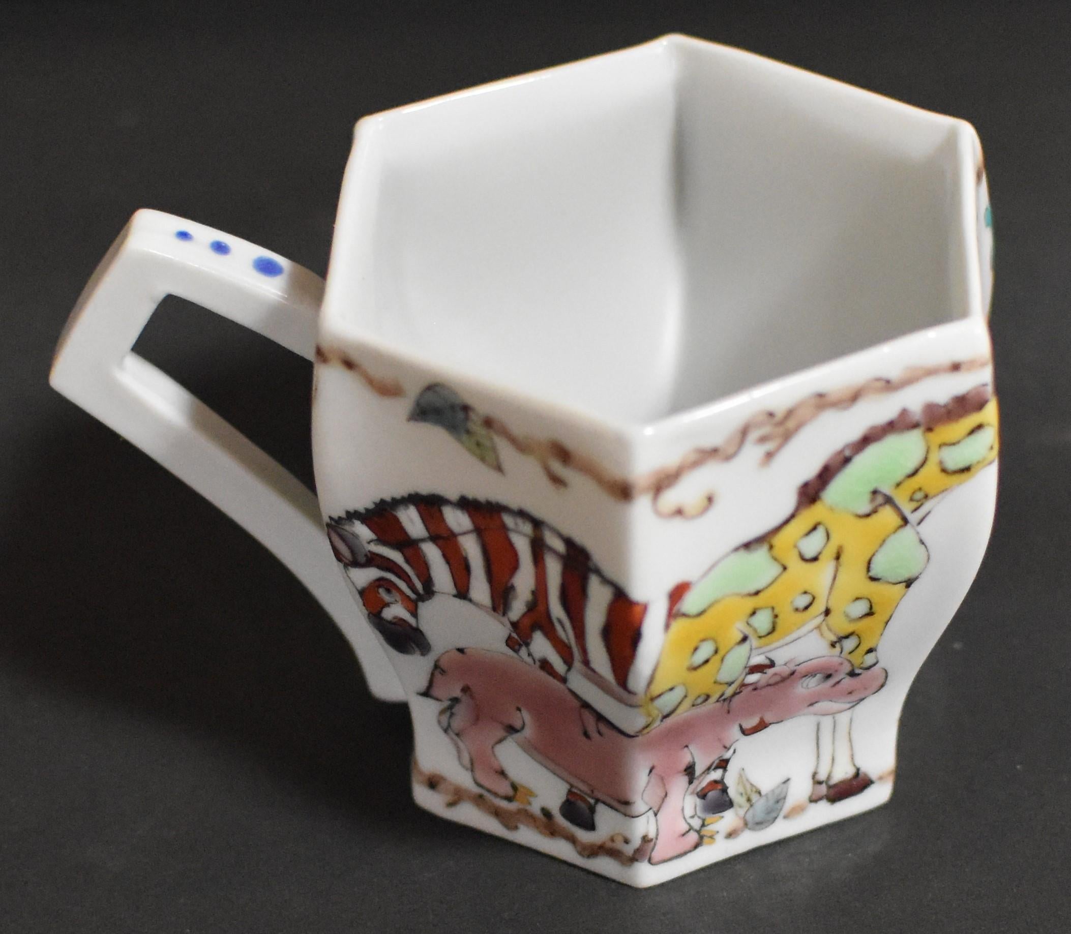 Contemporary Kutani Porcelain Hand-Painted Cup and Saucer by Master Artist In New Condition In Takarazuka, JP